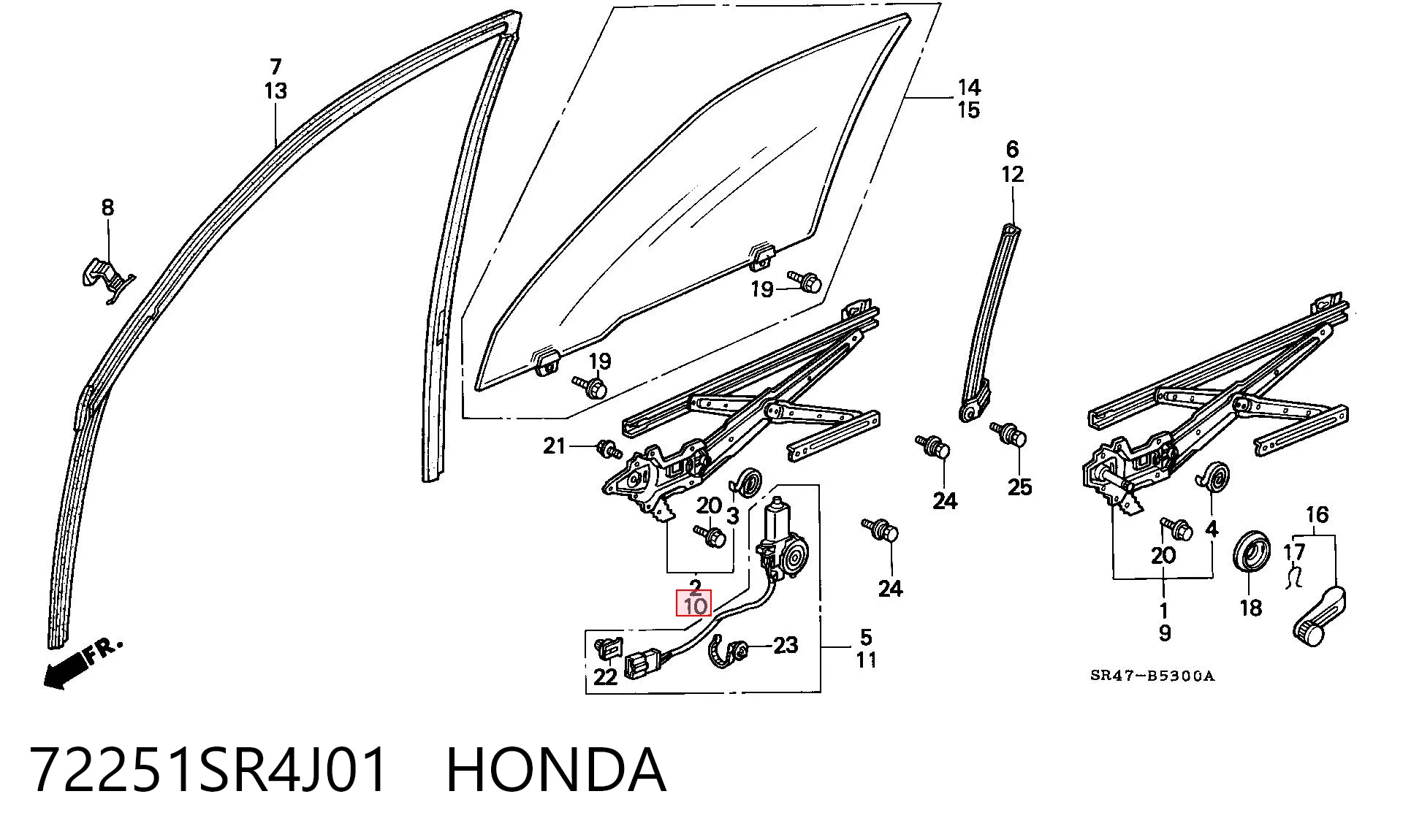 72251SR4J01 Honda Mecanismo de acionamento de vidro da porta dianteira esquerda