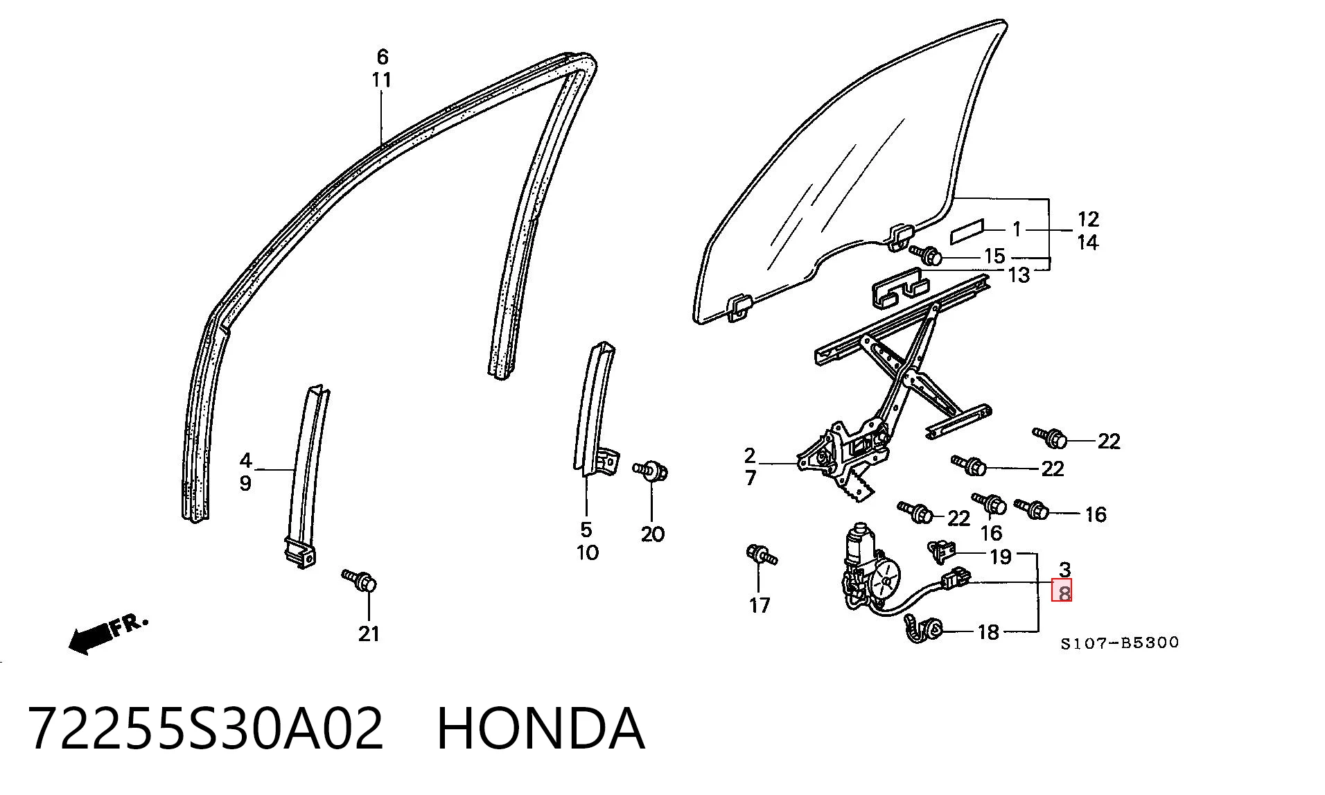 72255S30A02 Honda Mecanismo de acionamento de vidro da porta dianteira esquerda