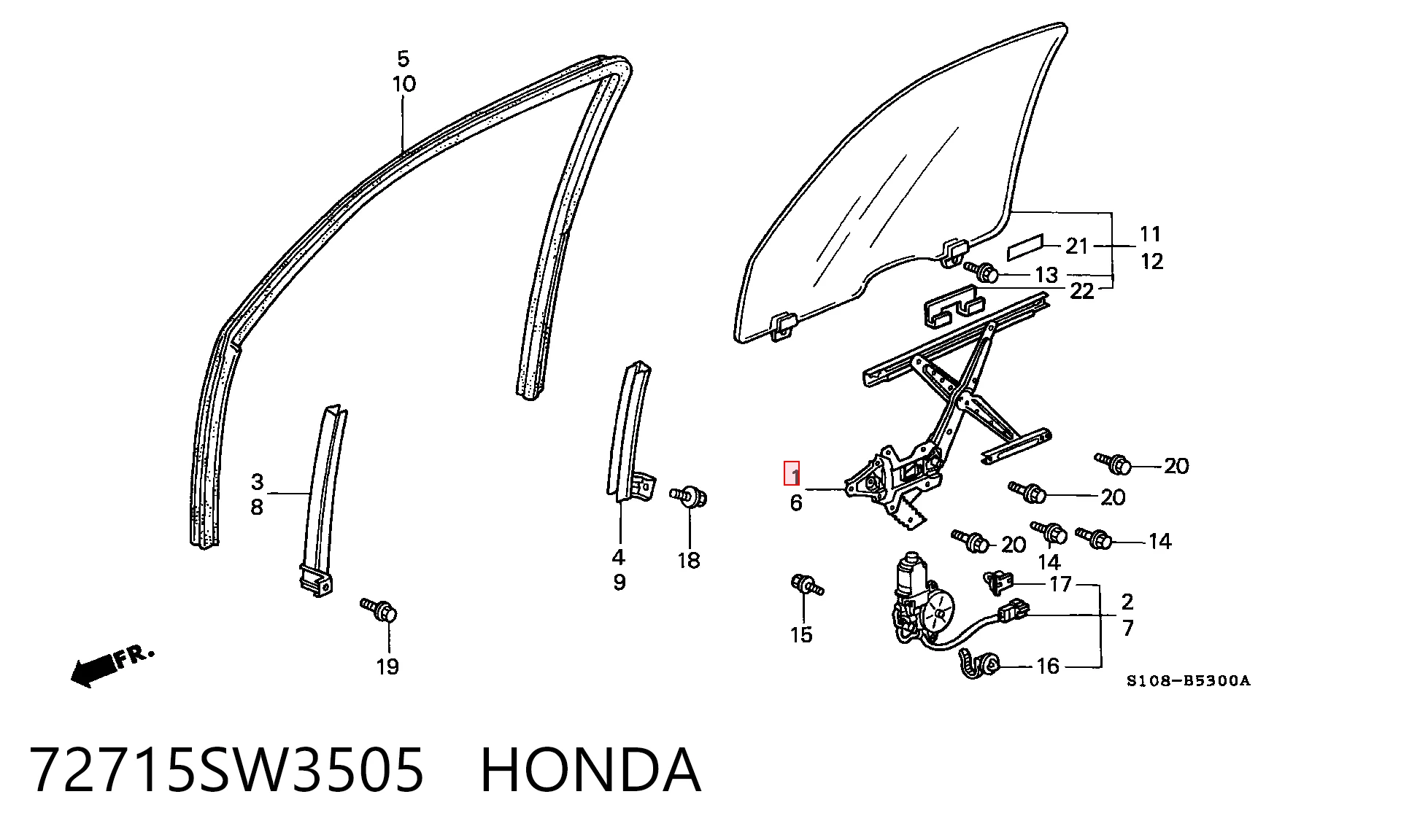 Mecanismo de acionamento de vidro da porta dianteira direita Honda CR-V I SUV (RD) (1995 - 2002) I