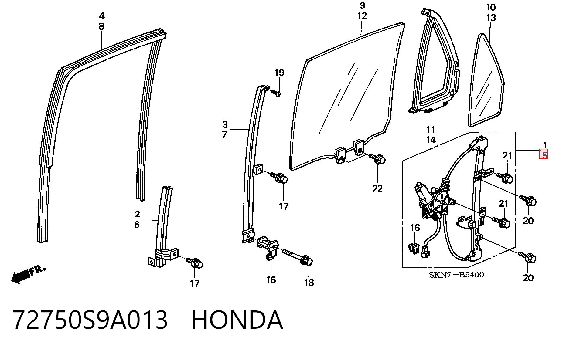 72750S9A013 Honda Mecanismo de acionamento de vidro da porta traseira esquerda