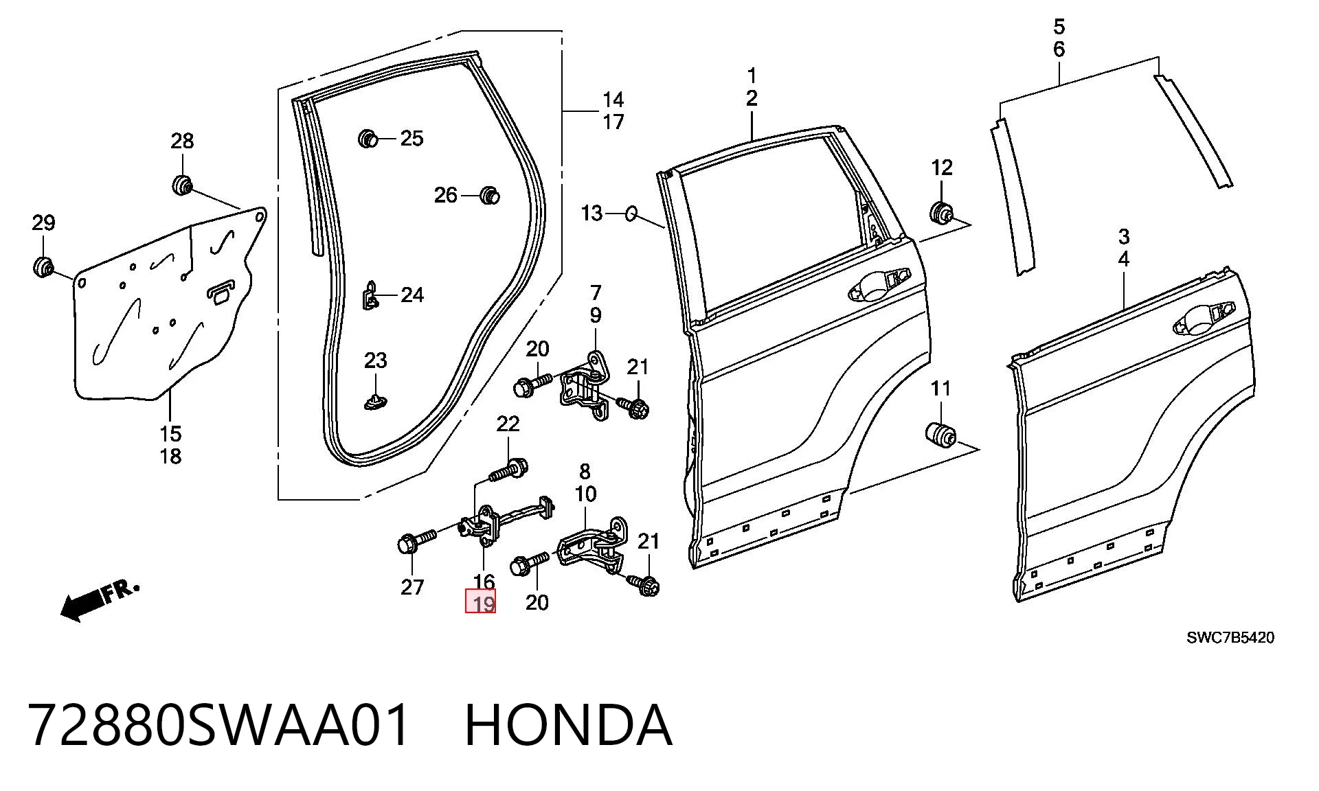 72880SWAA01 Honda Limitador traseiro esquerdo de abertura de porta