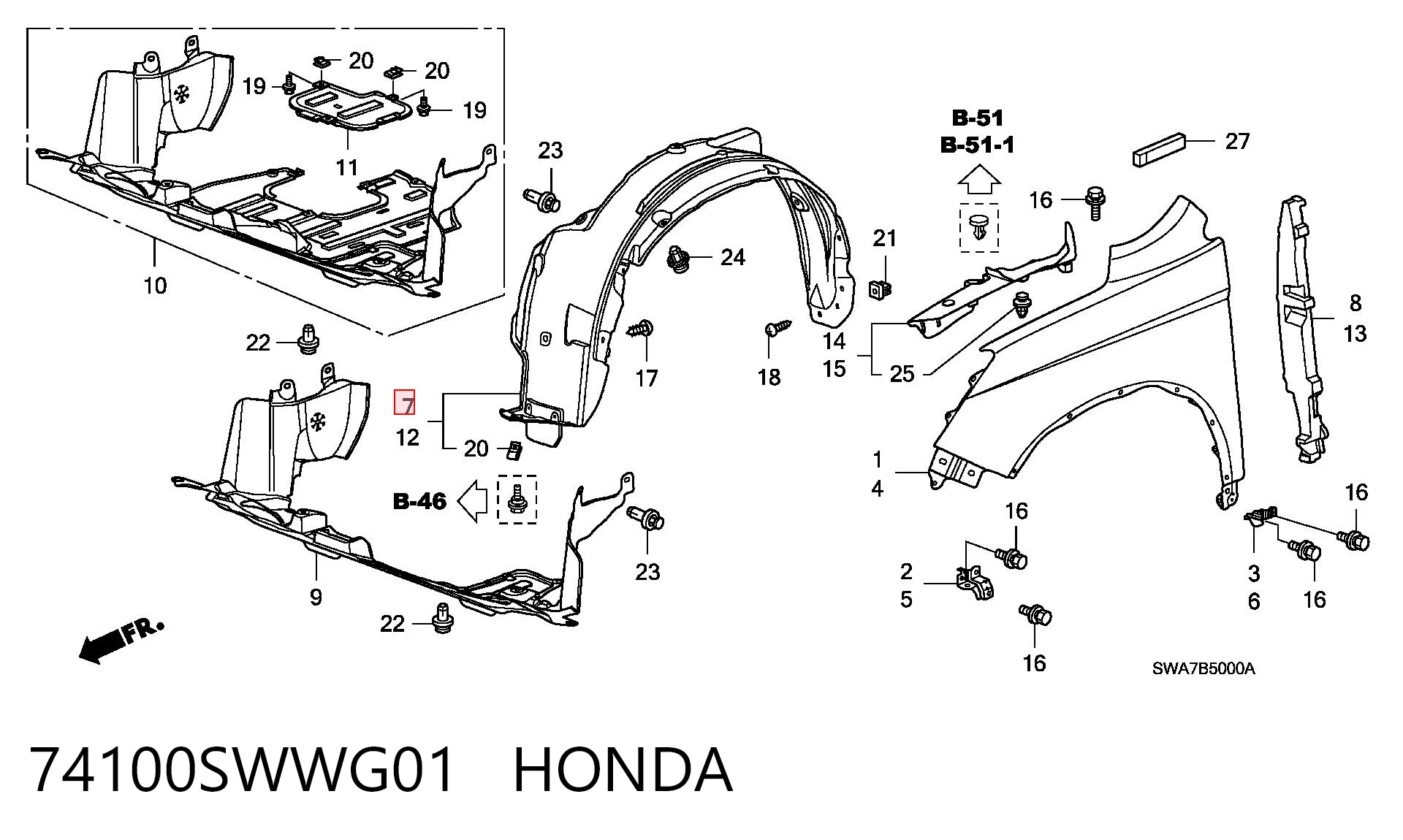 Guarda-barras direito do pára-lama dianteiro para Honda CR-V RE