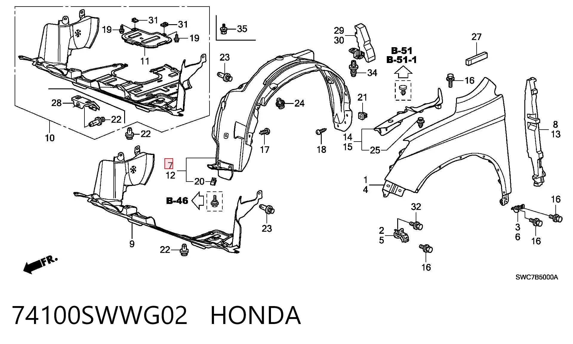  Guarda-barras direito do pára-lama dianteiro Honda CR-V III SUV (RE) (2006 - 2011) III