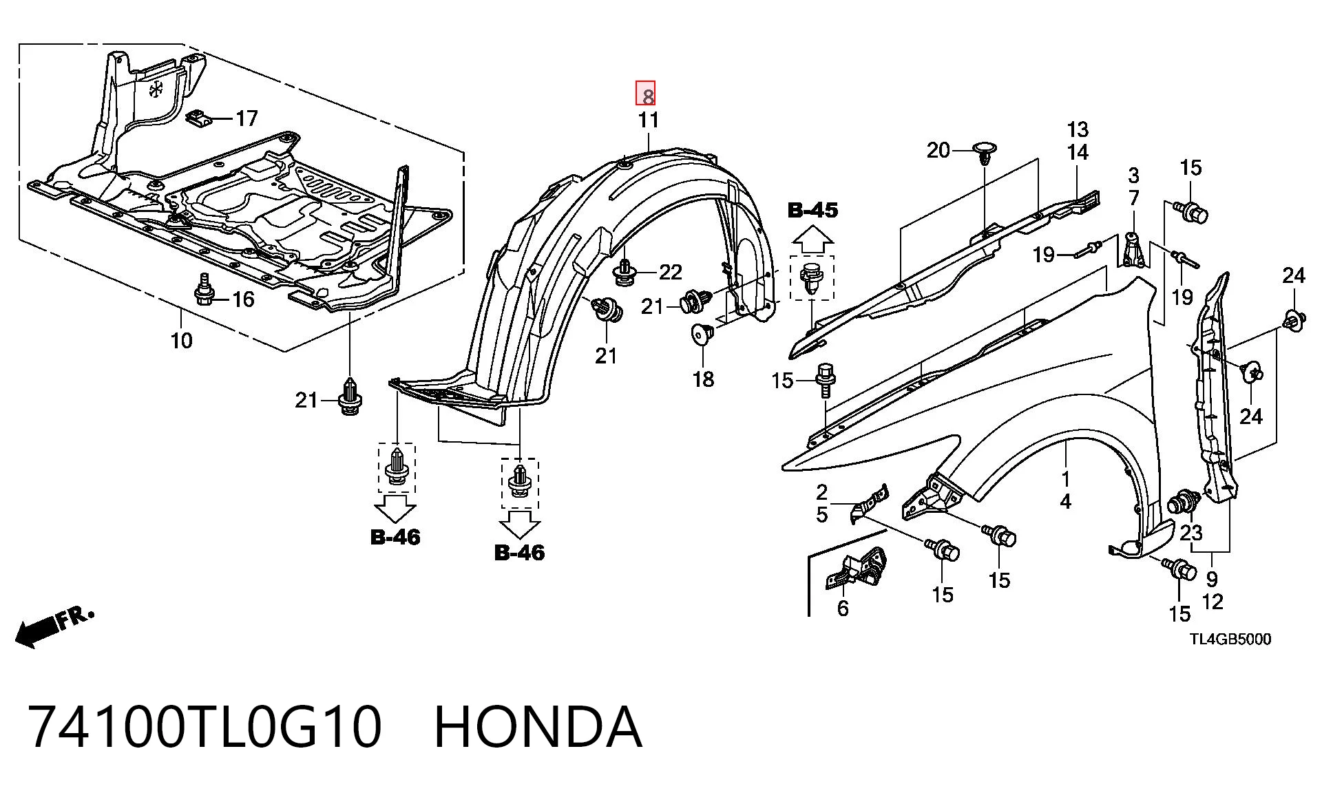  Guarda-barras direito do pára-lama dianteiro Honda Accord VIII carrinha (CW) (2008 - 2012) VIII