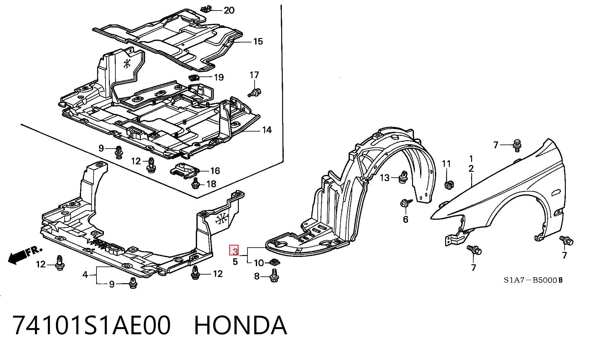 Guarda-barras direito do pára-lama dianteiro Honda Accord VI CH ao melhor preço