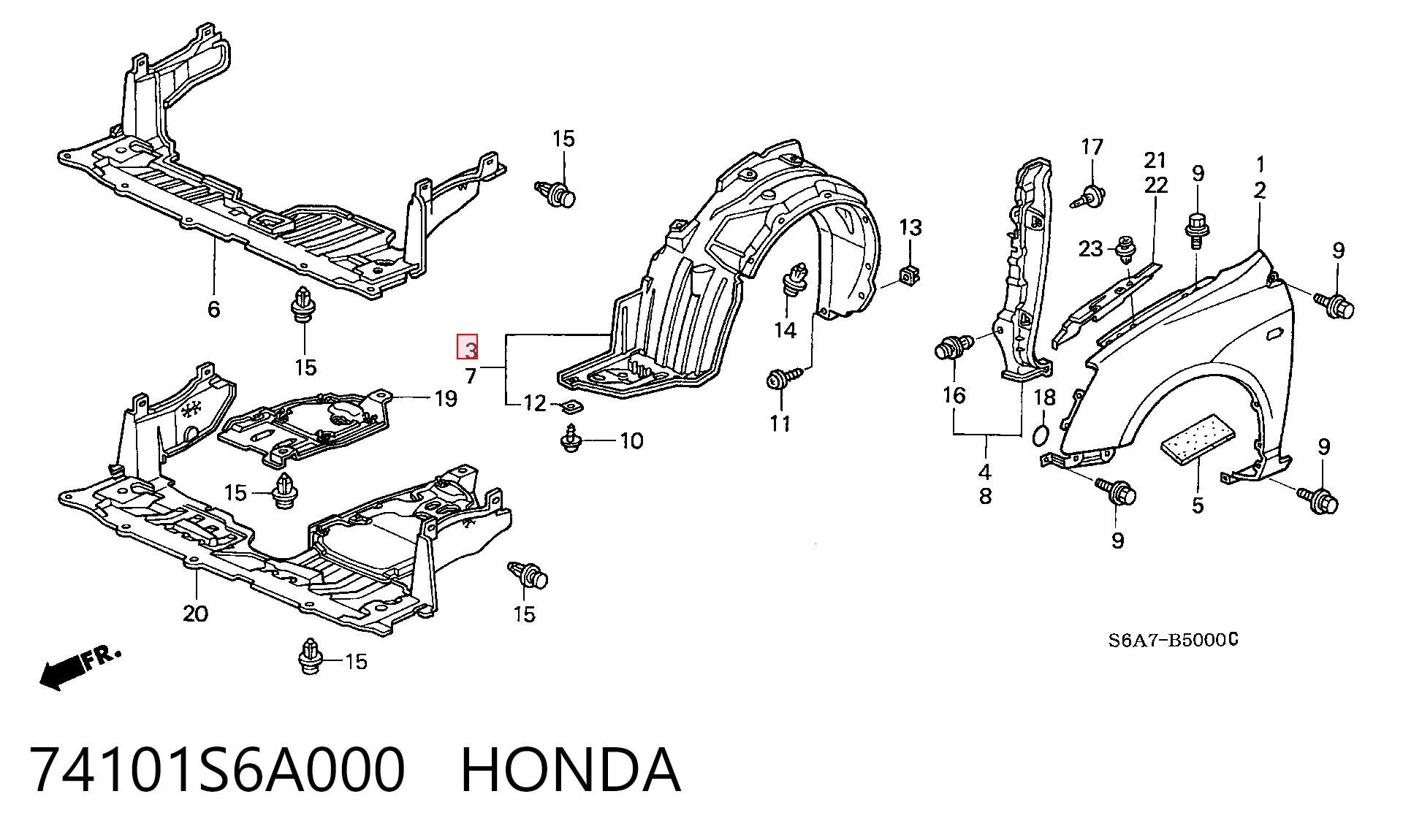  Guarda-barras direito do pára-lama dianteiro Honda Civic VII coupé (EM) (2001 - 2005) VII