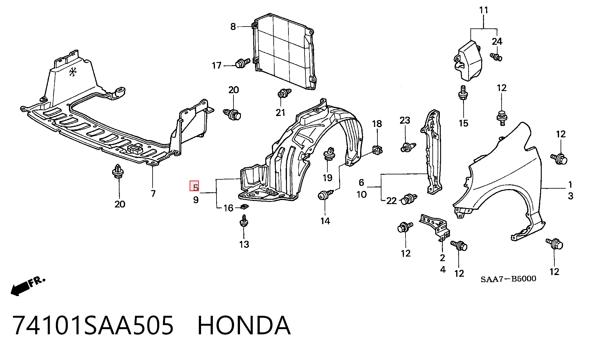 Guarda-barras direito do pára-lama dianteiro Honda Jazz  GD, GE