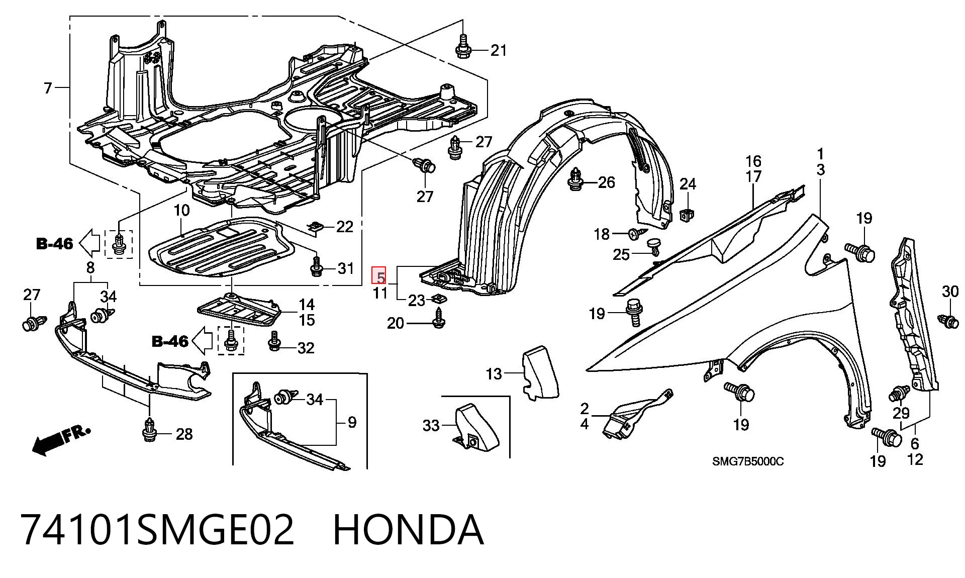 Guarda-barras direito do pára-lama dianteiro Honda Civic preço, a partir de 32,98 USD