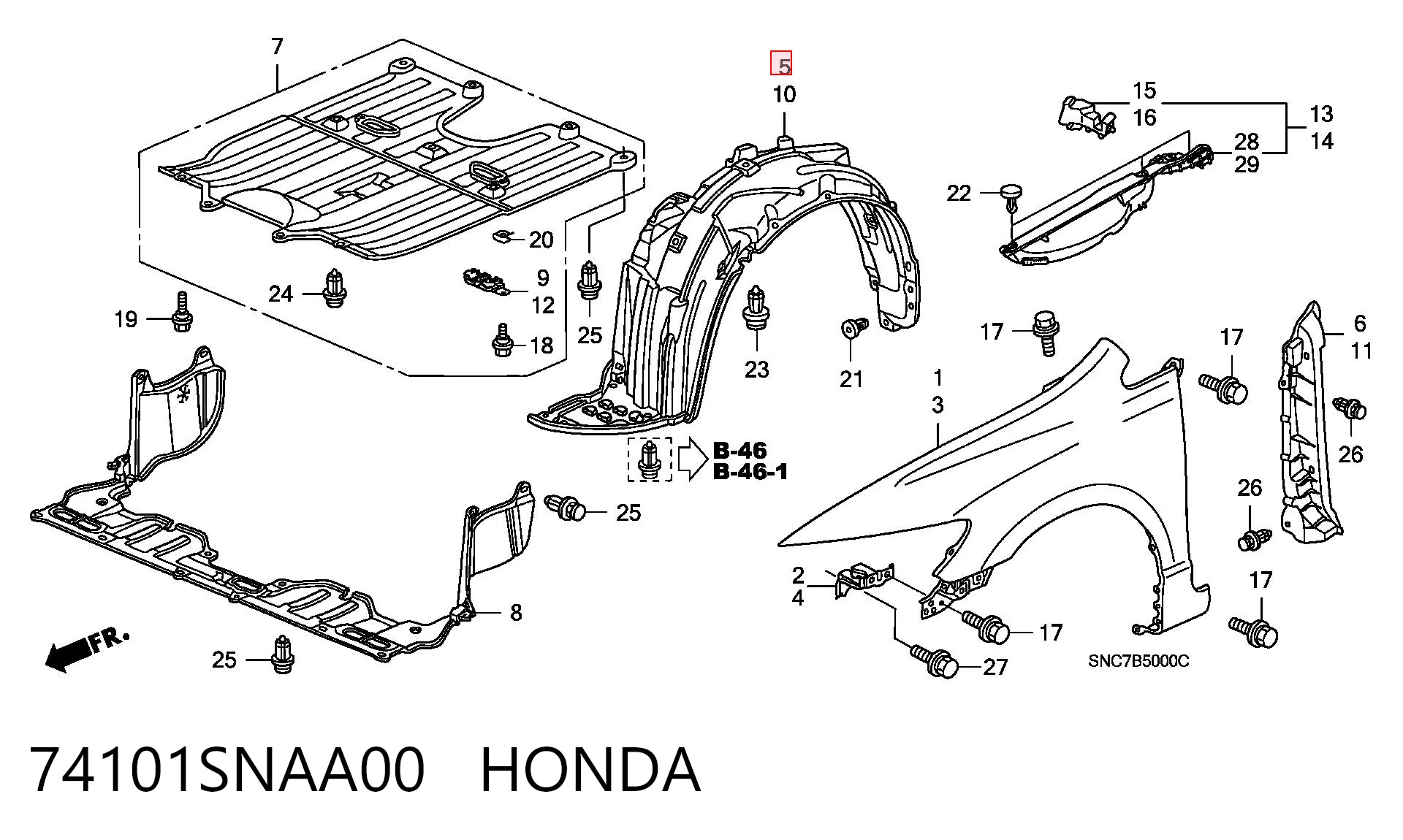 Guarda-barras direito do pára-lama dianteiro para Honda Civic VIII FD, FA