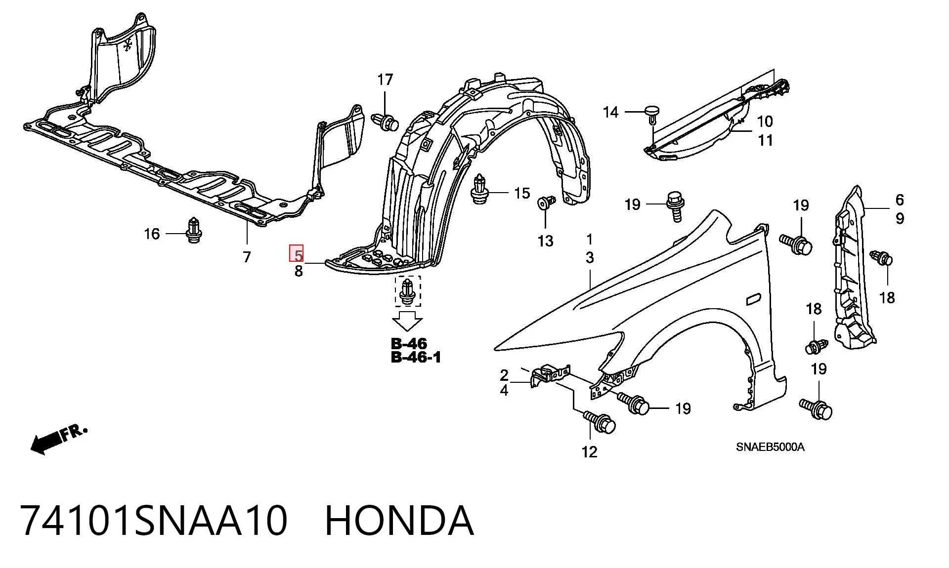 Guarda-barras direito do pára-lama dianteiro Honda Civic VIII FD, FA