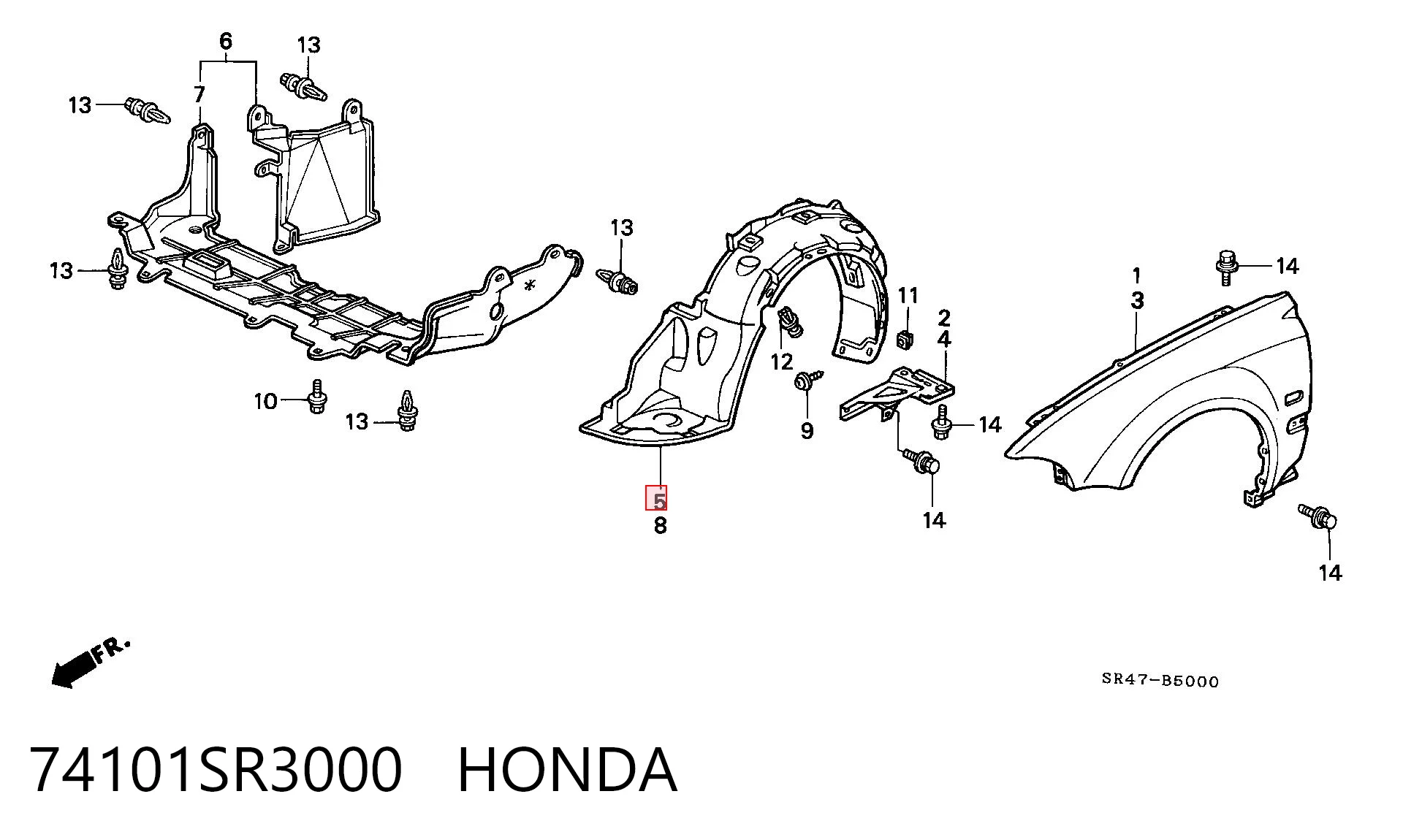 Guarda-barras direito do pára-lama dianteiro para Honda Civic V EG