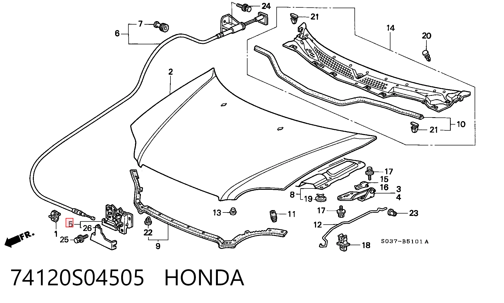 Fecho da capota para Honda Civic VI EJ9, EK3/4
