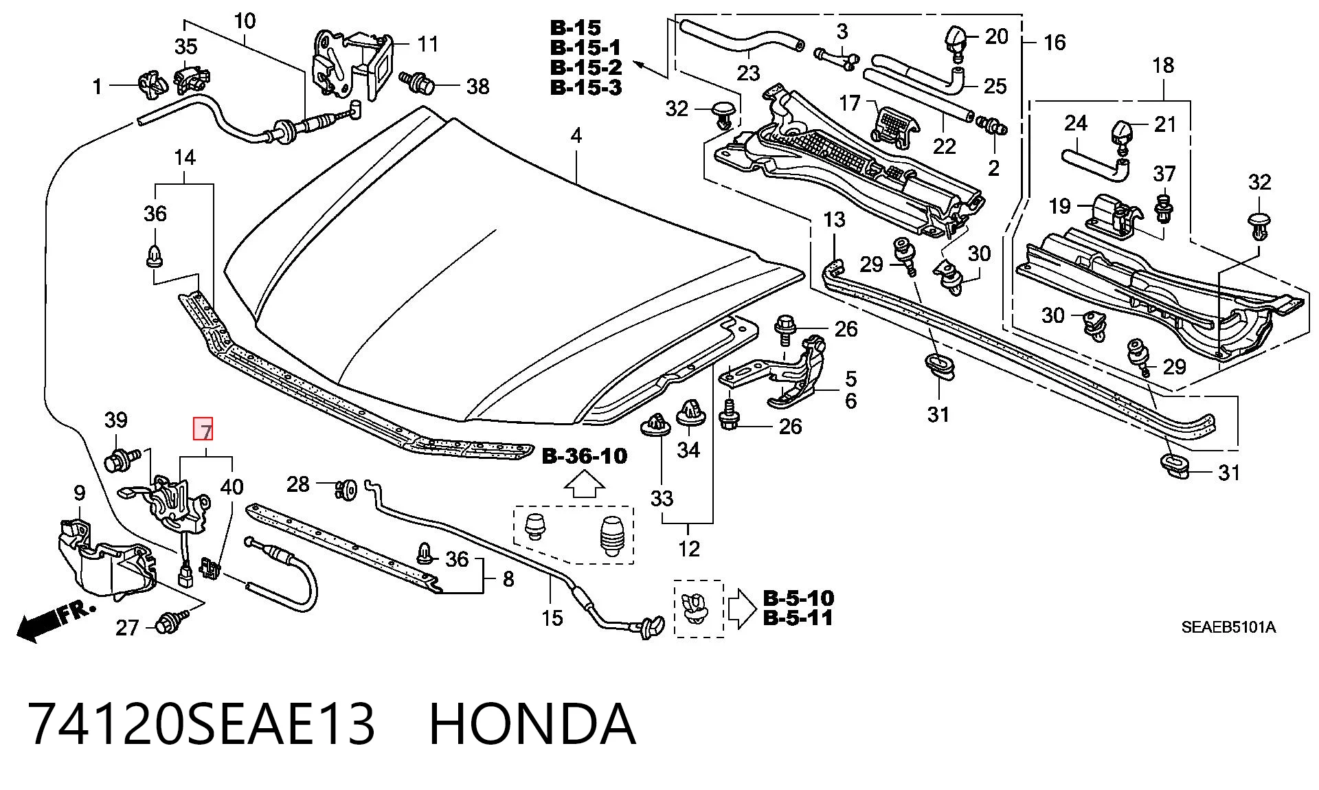 Fecho da capota para Honda Accord VII CM, CN