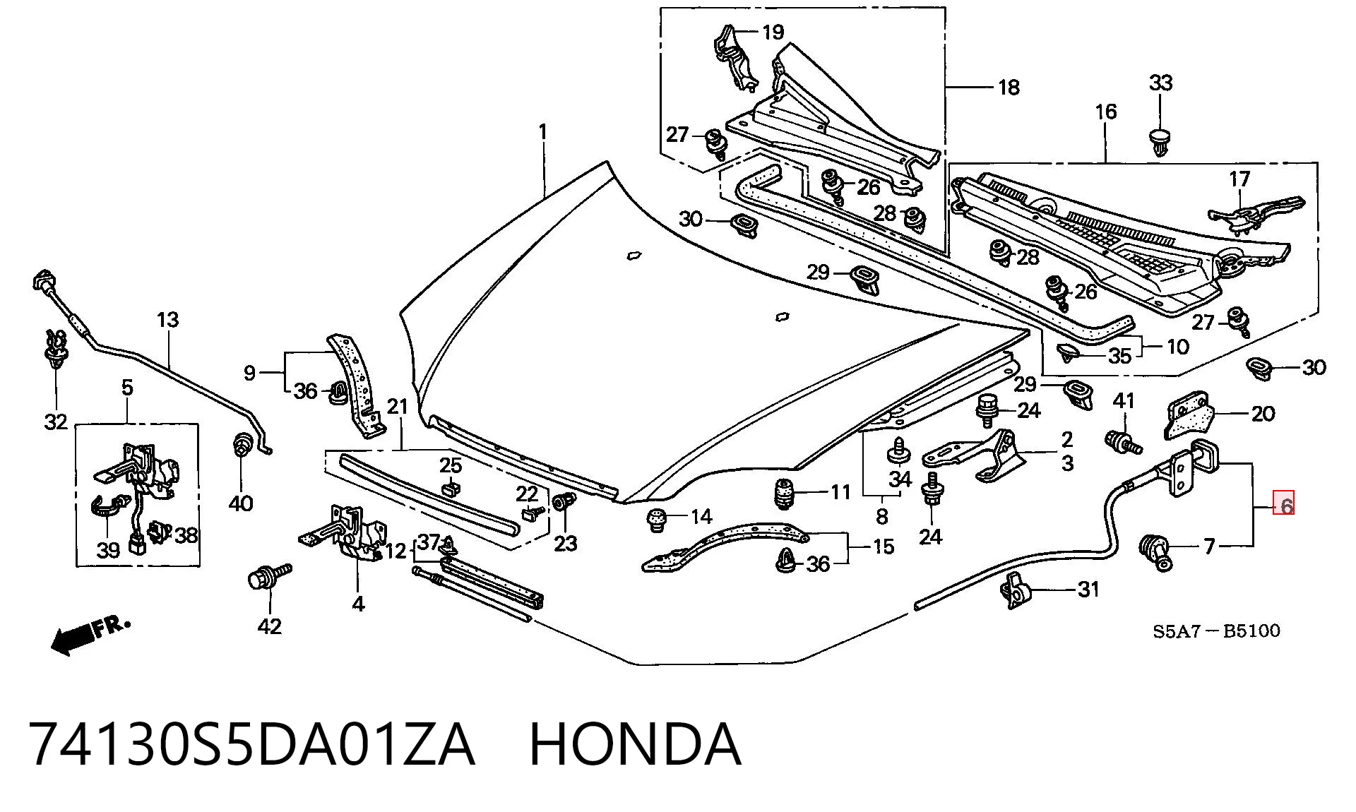 Cabo de abertura da capota para Honda Civic VII EM