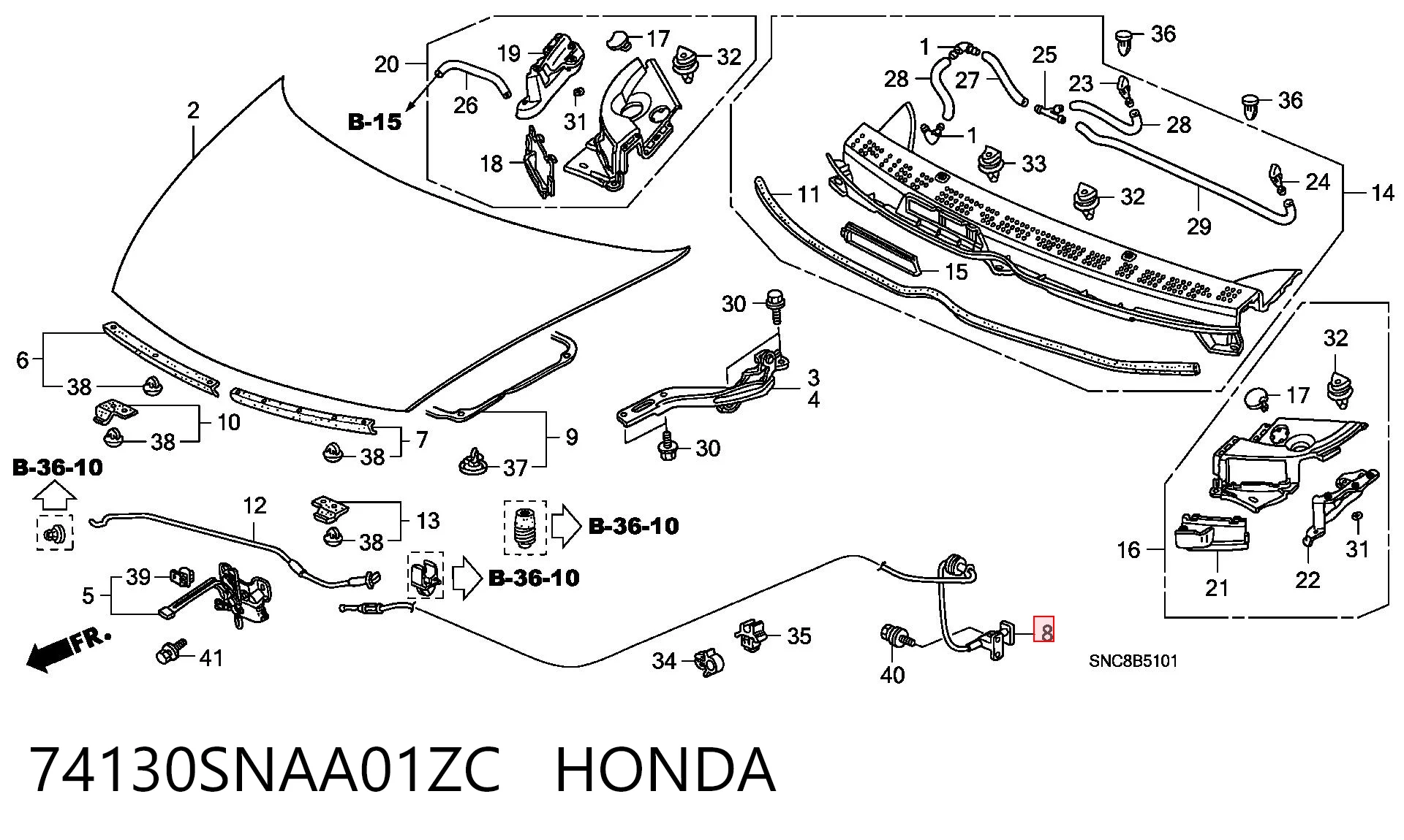 Cabo de abertura da capota para Honda Civic VIII FD, FA