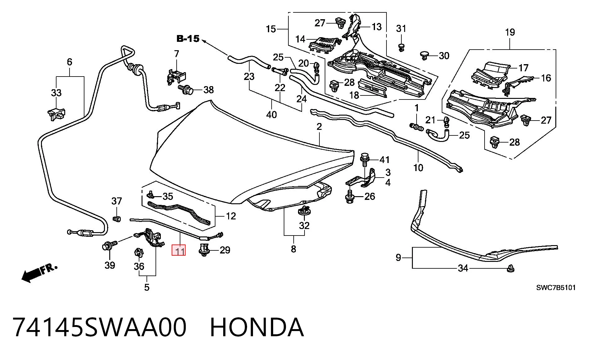 74145SWAA00 Honda Apoio da capota