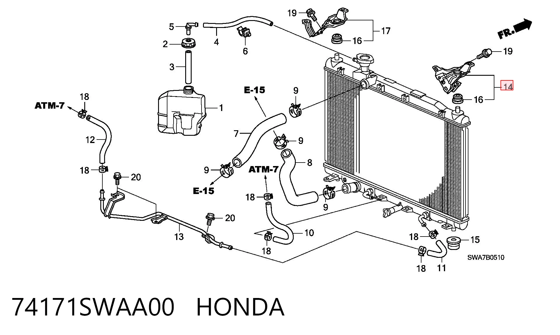74171SWAA00 Honda Consola superior esquerda do radiador