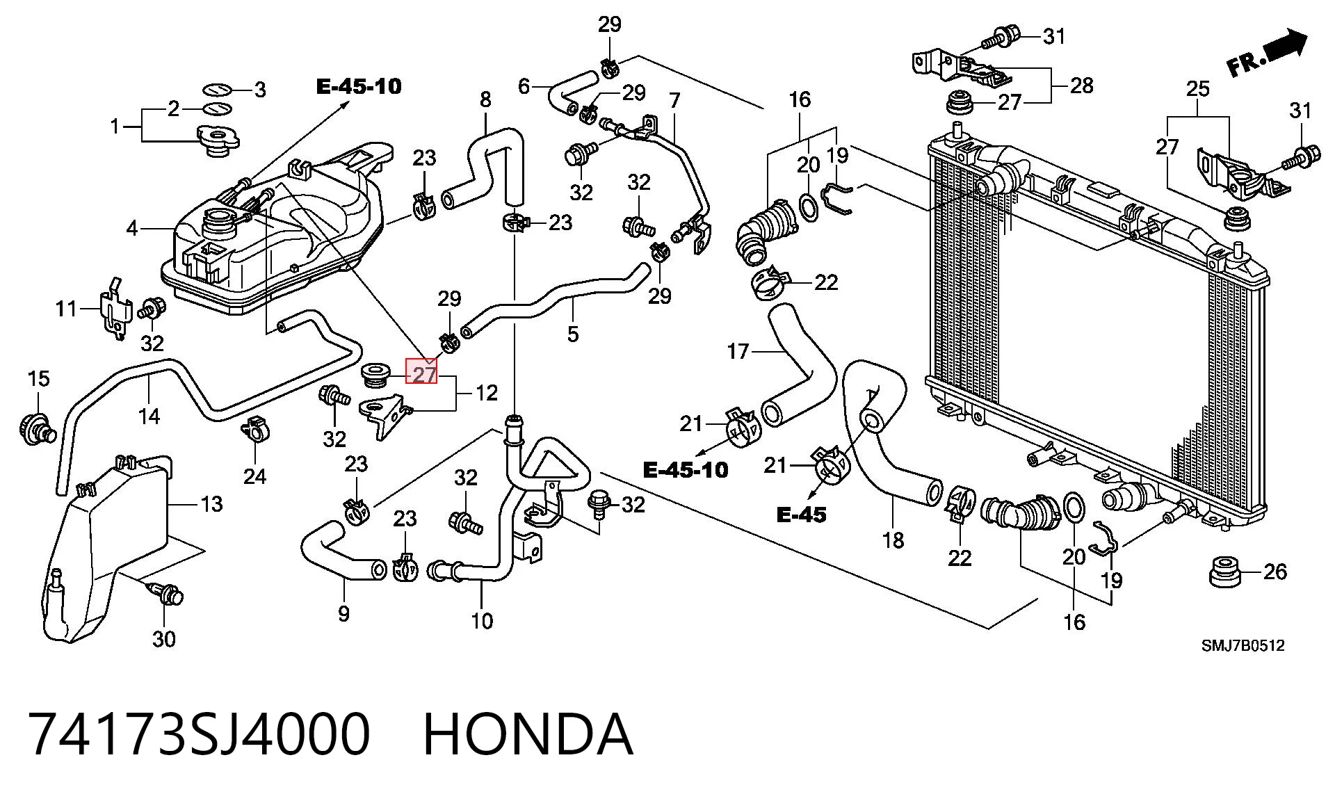 74173SJ4000 Honda Coxim superior de fixação do radiador