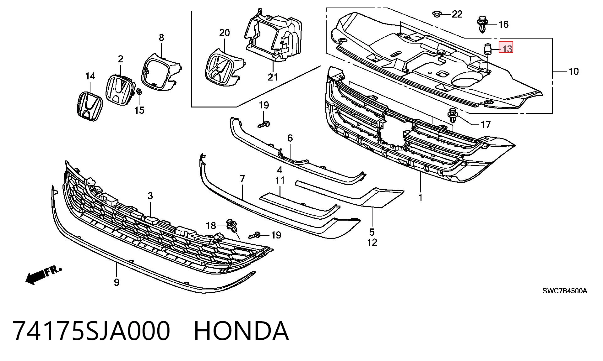 74175SJA000 Honda Pára-choque (grade de proteção) da capota
