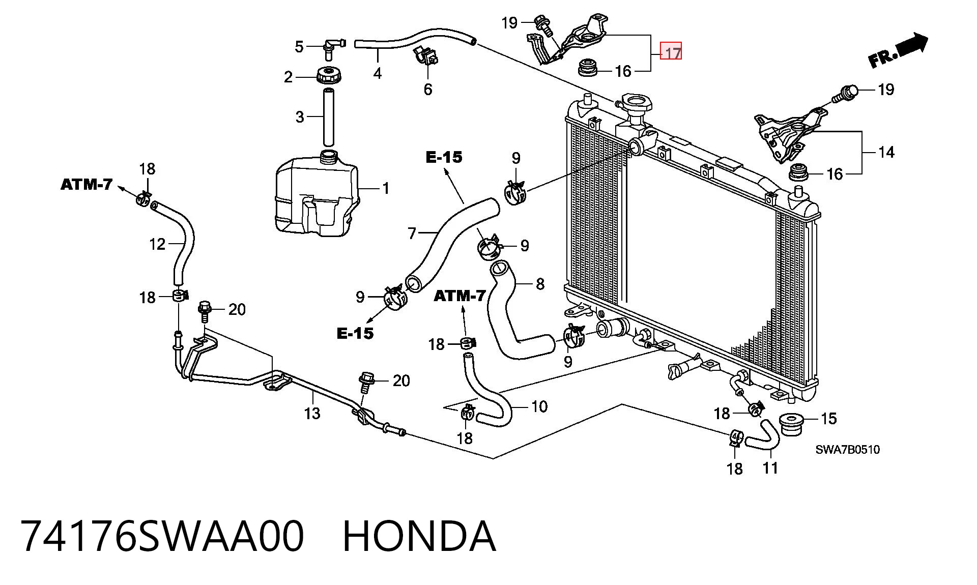 74176SWAA00 Honda Consola superior direita do radiador