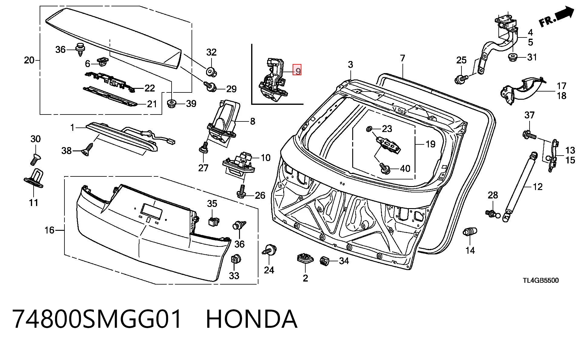 74800SMGG01 Honda Fecho de tampa de porta-malas (de 3ª/5ª porta traseira)