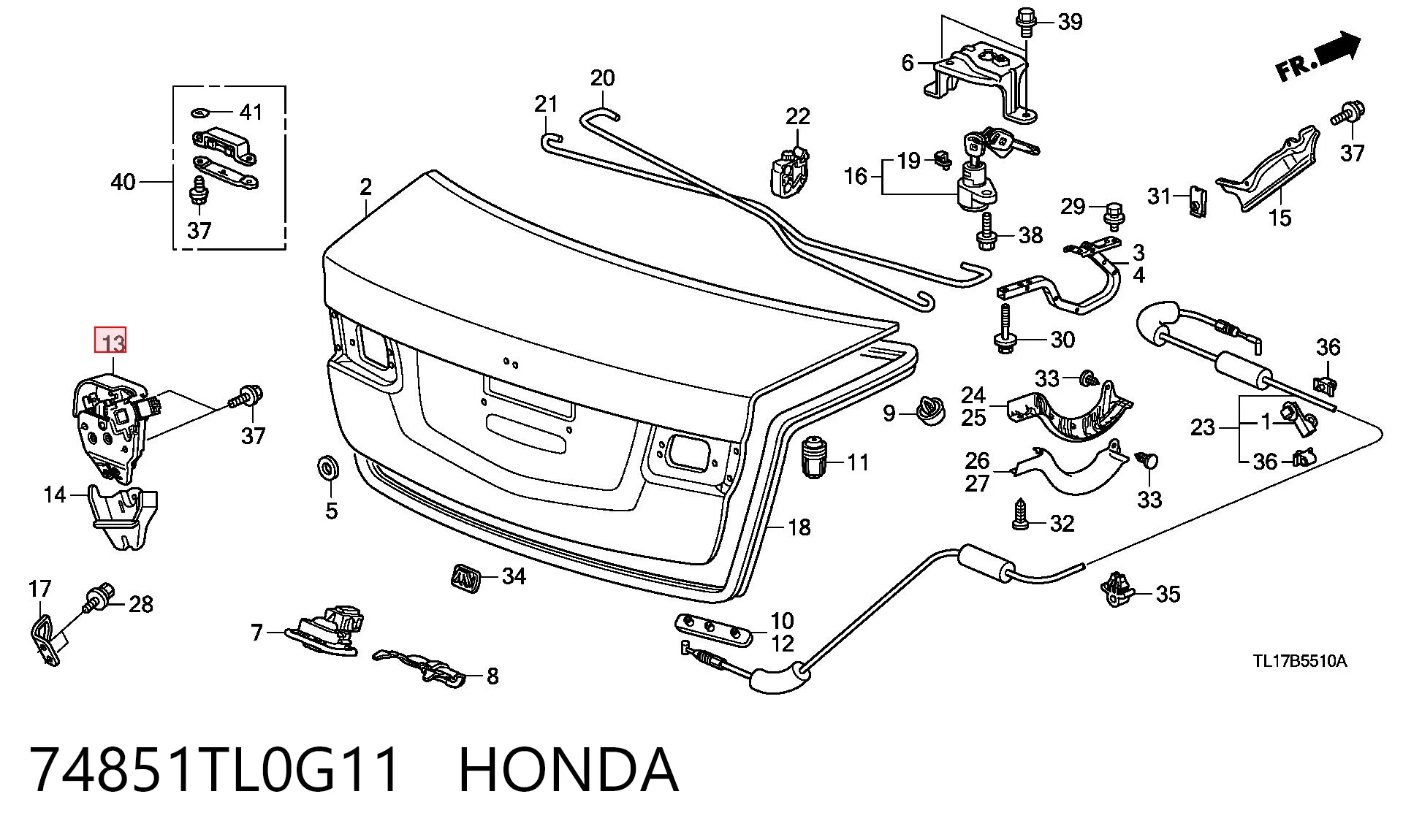 74851TL0G11 Honda Fecho de tampa de porta-malas (de 3ª/5ª porta traseira)