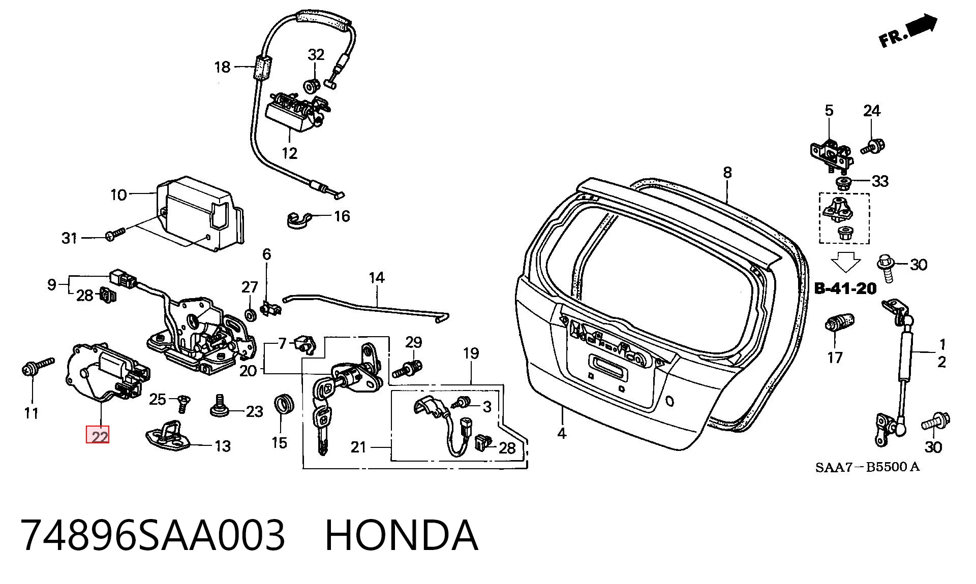 74896SAA003 Honda Motor de acionamento de abertura/fechamento da tampa do porta-malas