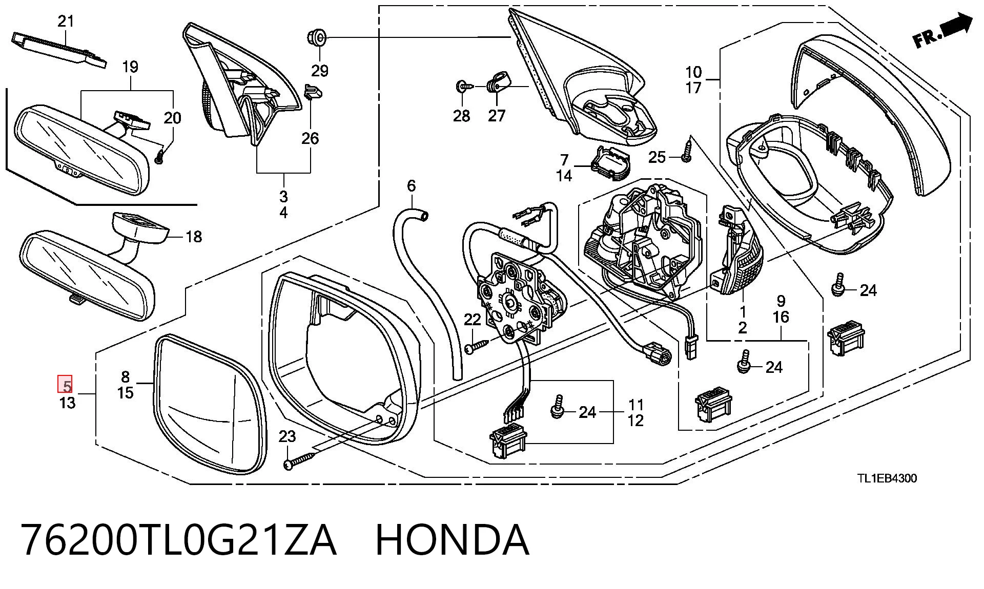 Espelho de retrovisão esquerdo Honda Accord VIII CU ao melhor preço