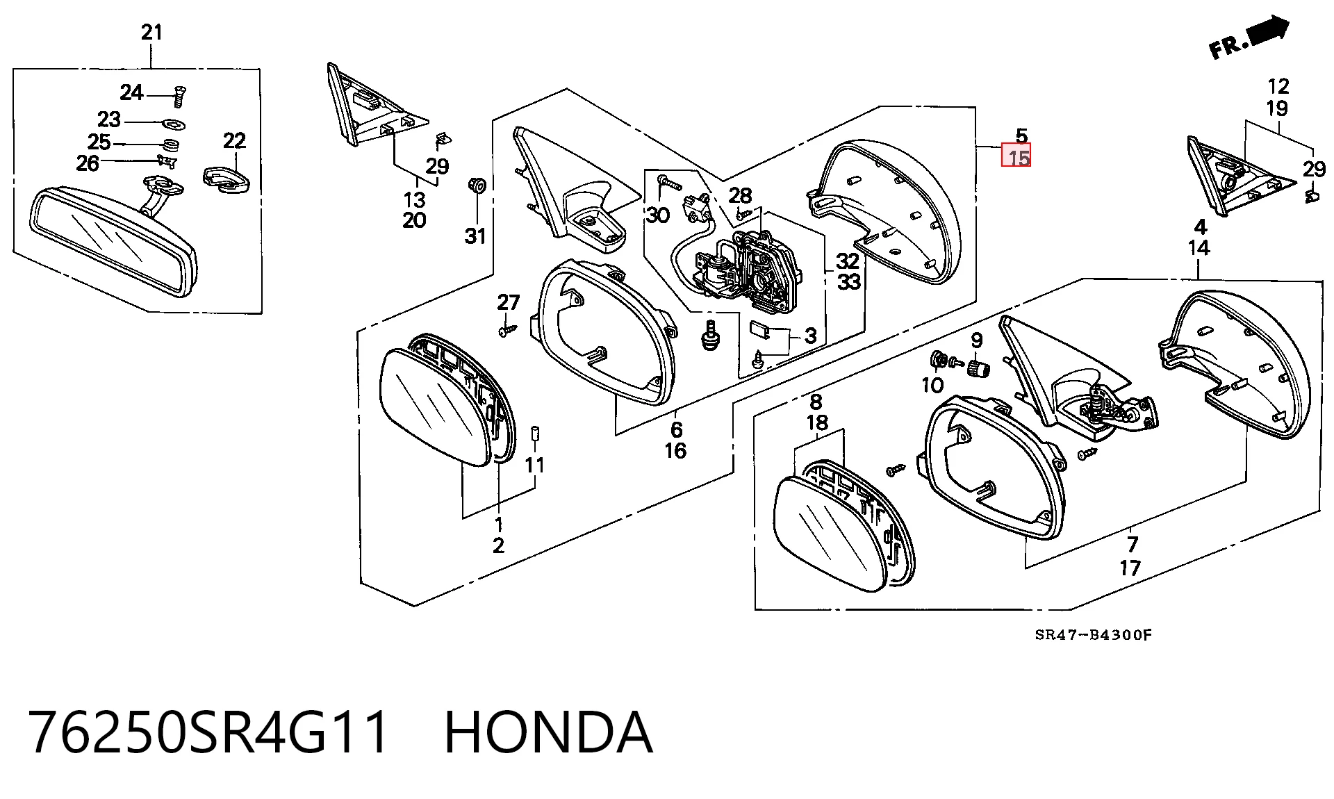 Espelho de retrovisão esquerdo para Honda Civic V EG, EH