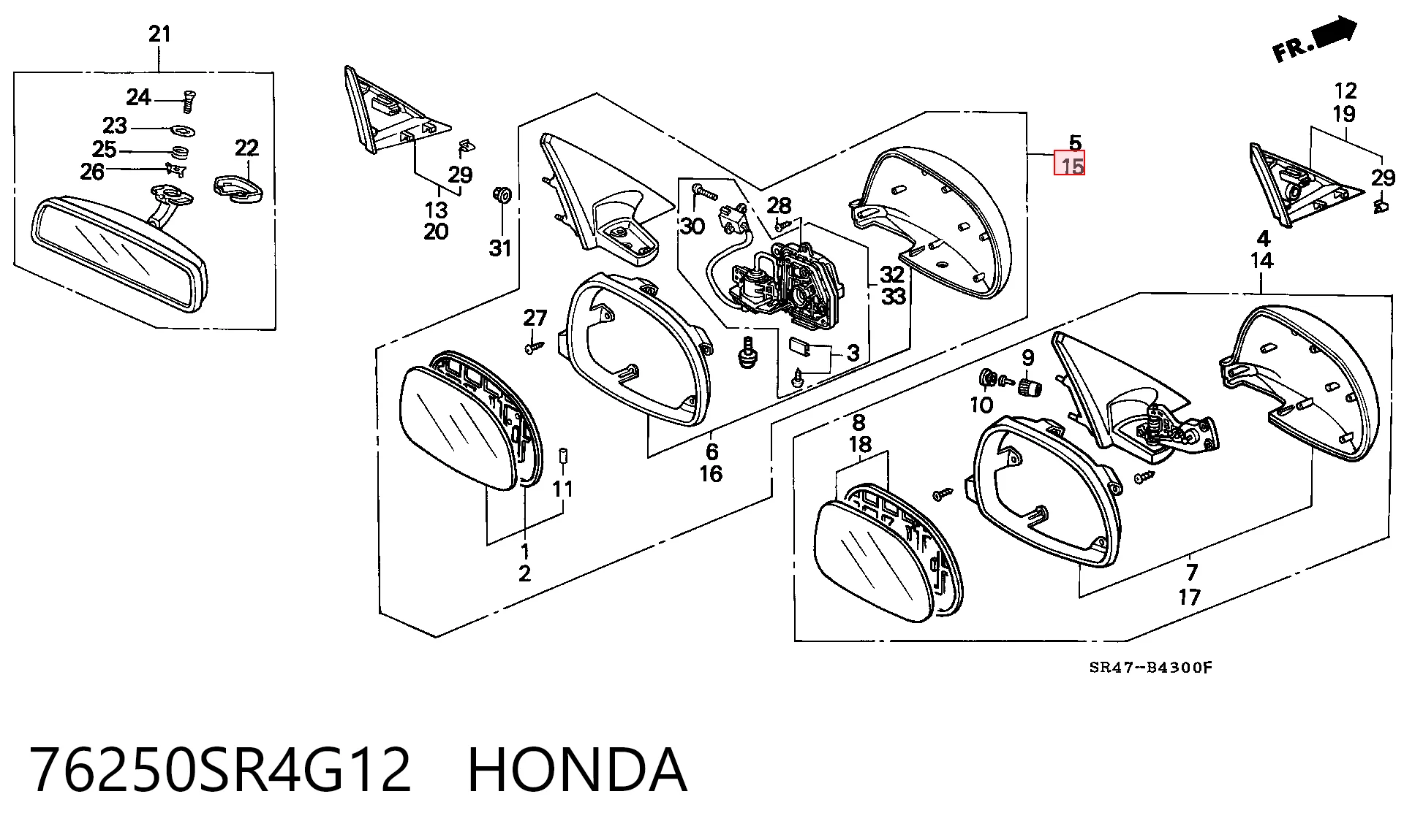 Espelho de retrovisão esquerdo para Honda Civic EG, EH
