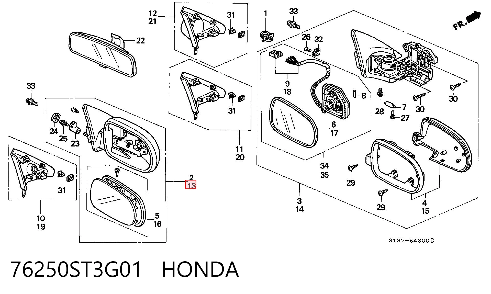 Espelho de retrovisão esquerdo Honda Civic VI MB ao melhor preço