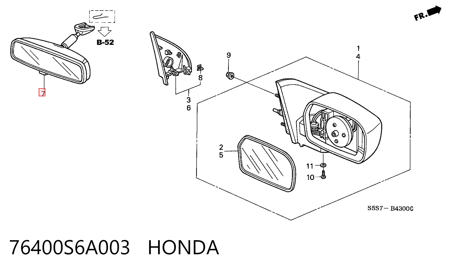 76400S6A003 Honda Espelho de salão interno