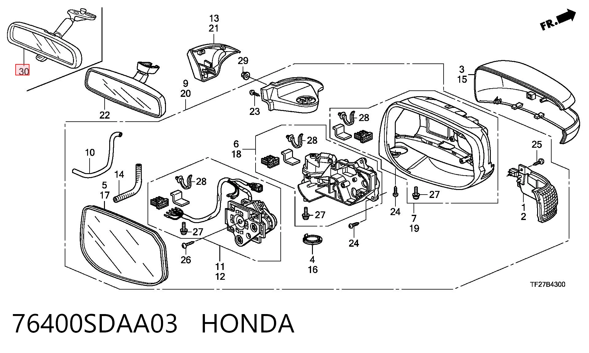 76400SDAA03 Honda Espelho de salão interno