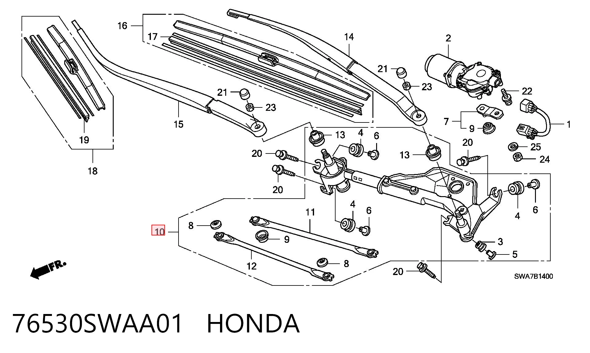 76530SWAA01 Honda Trapézio de limpador pára-brisas