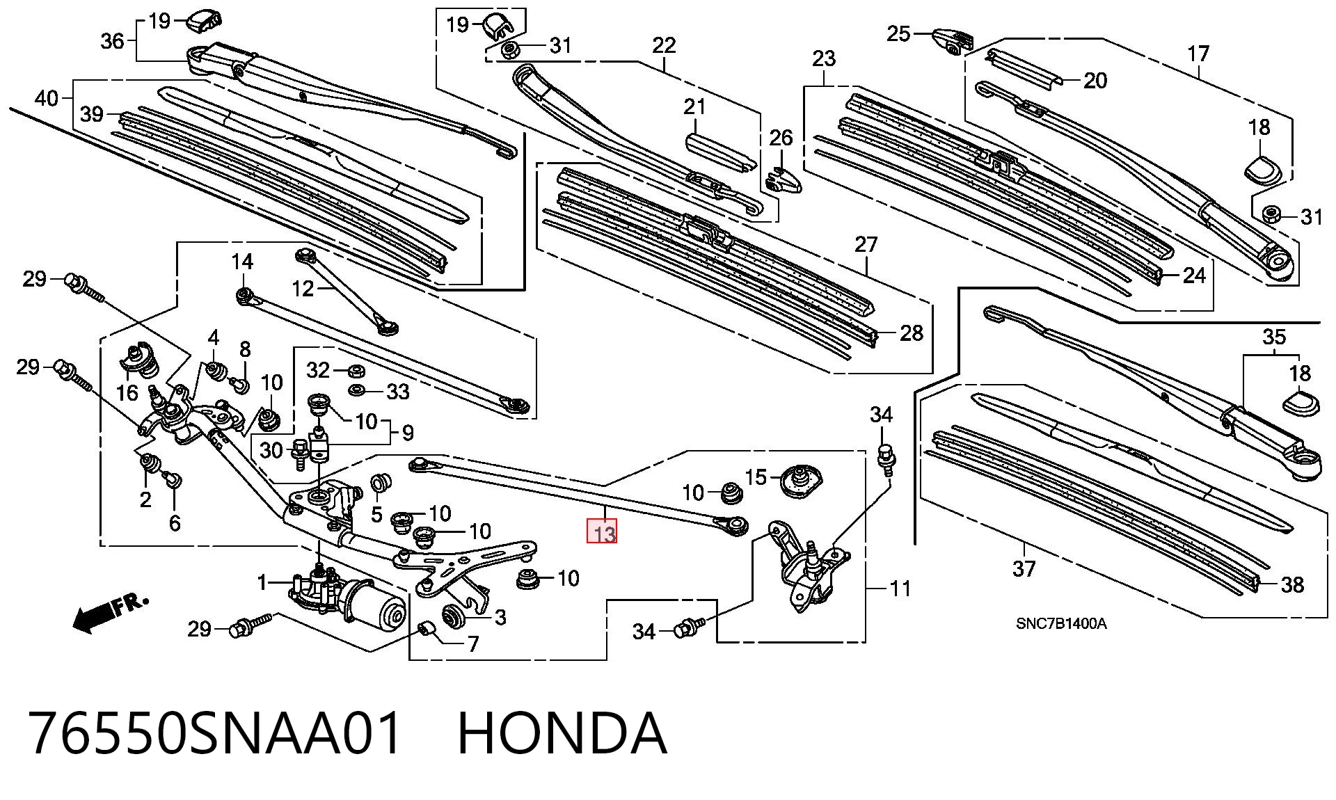 Trapézio de limpador pára-brisas Honda Civic VIII FD, FA