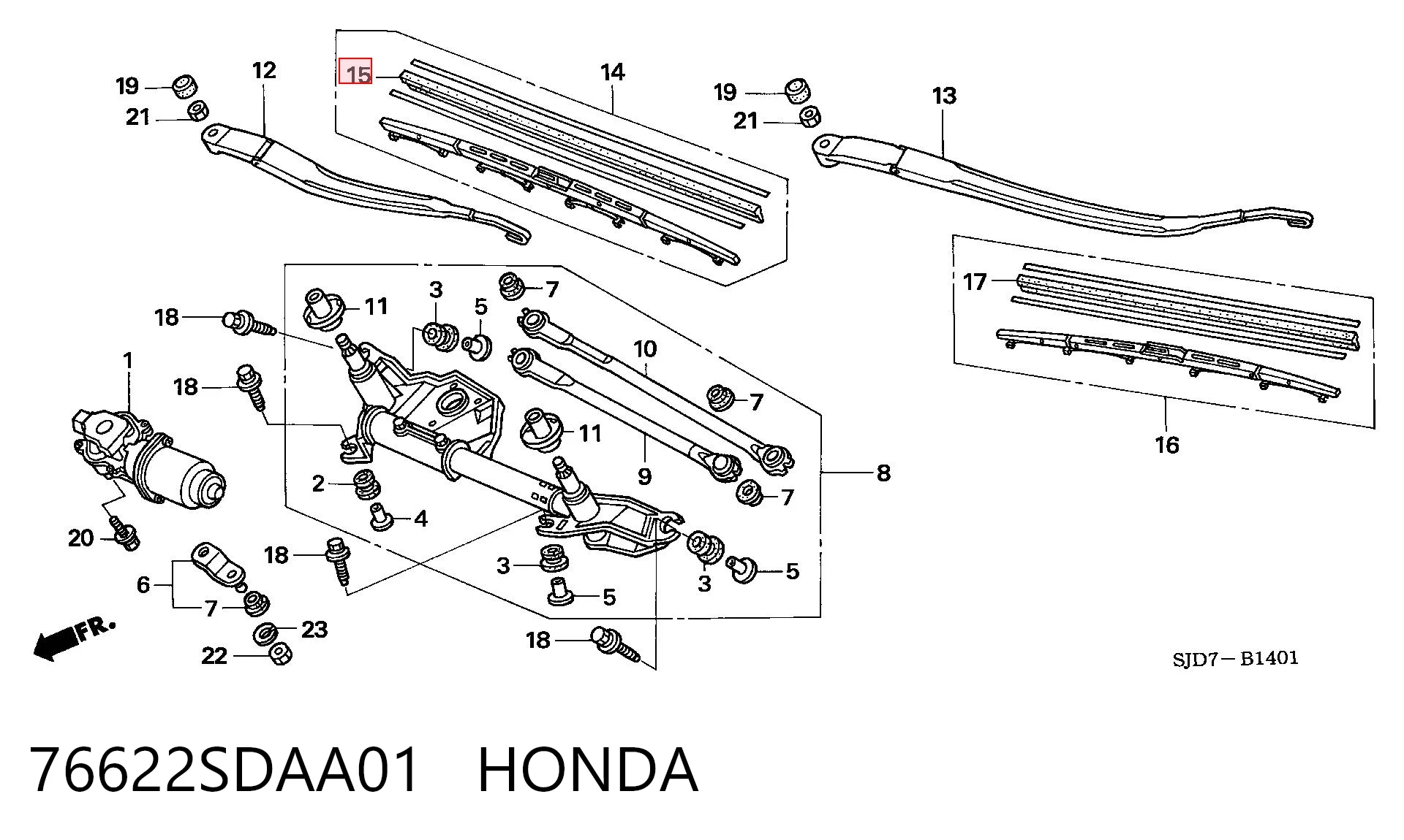 76622SDAA01 Honda Elástico da escova de limpador pára-brisas de condutor