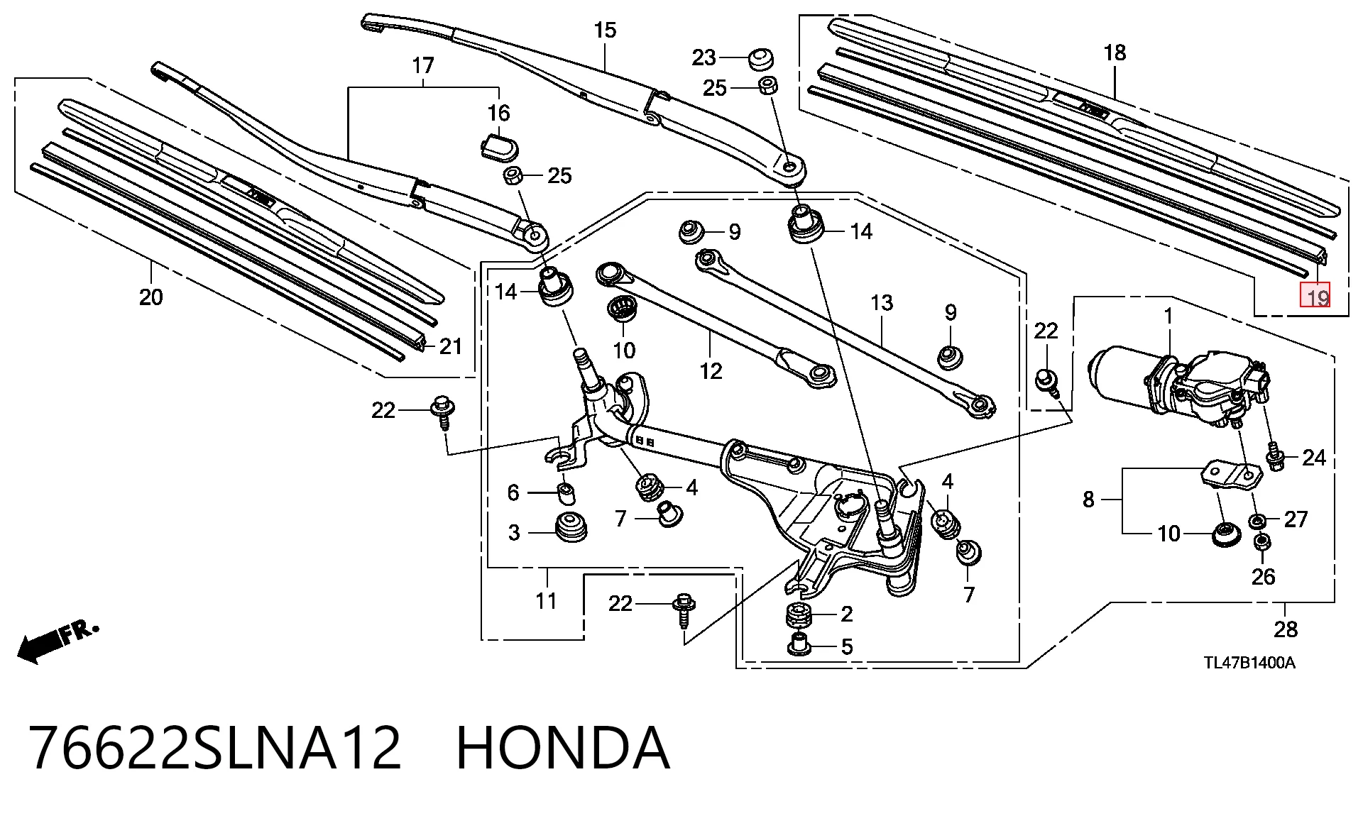 76622SLNA12 Honda Elástico da escova de limpador pára-brisas de condutor