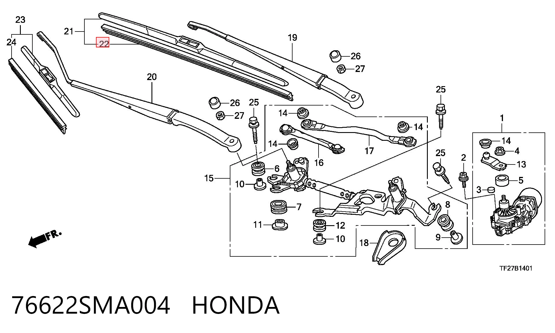 76622SMA004 Honda Elástico da escova de limpador pára-brisas de condutor