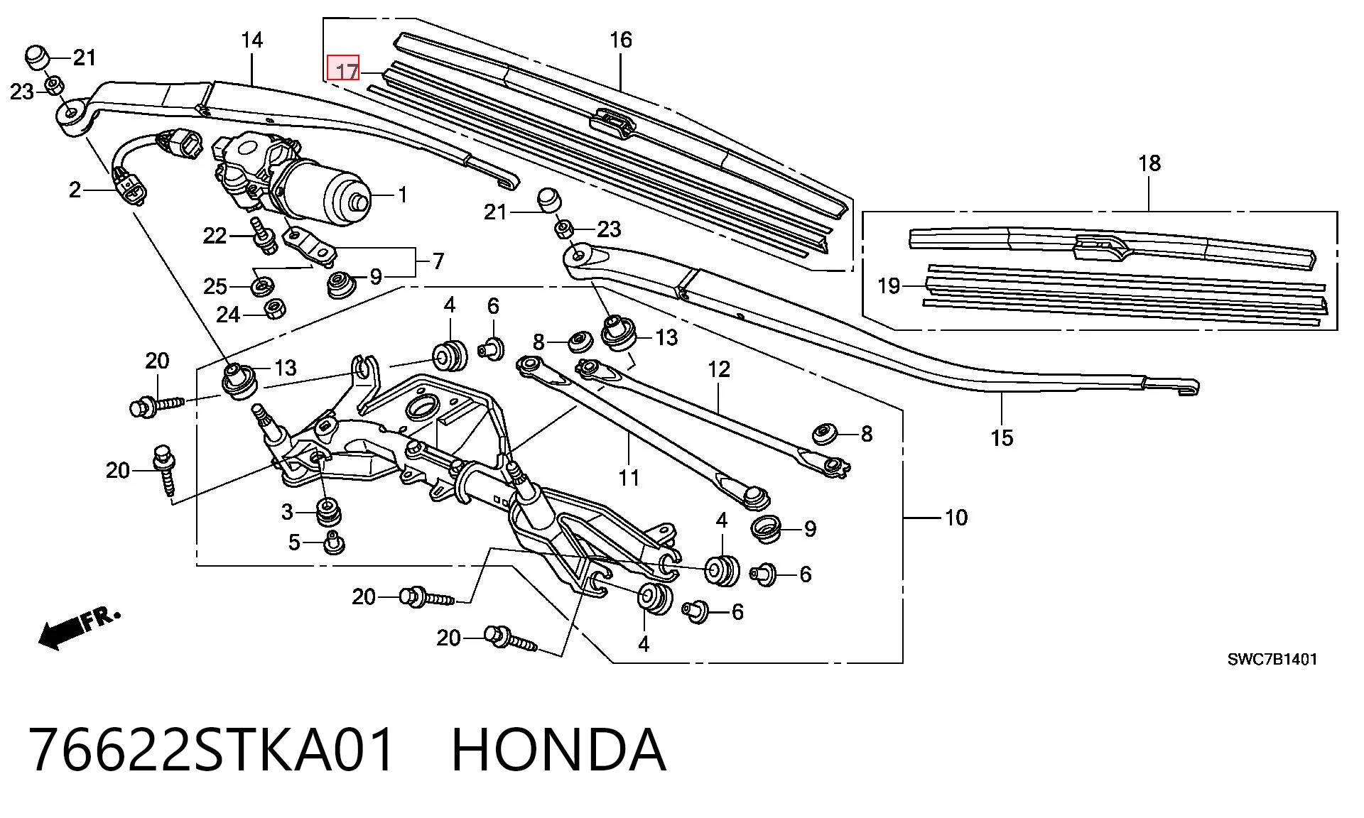 76622STKA01 Honda Elástico da escova de limpador pára-brisas de condutor