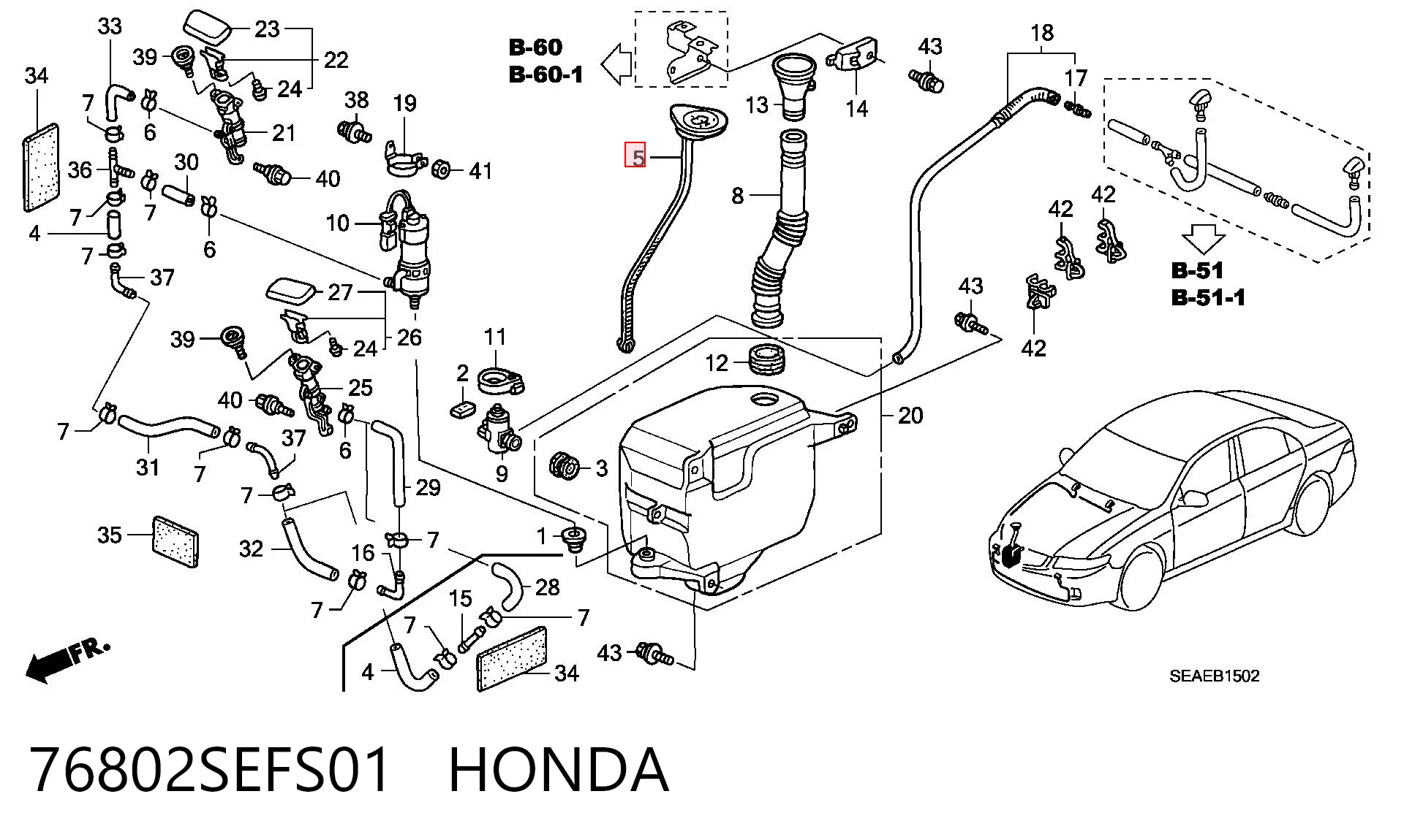 Tampa de tanque de fluido para lavador para Honda Accord VII CL, CM