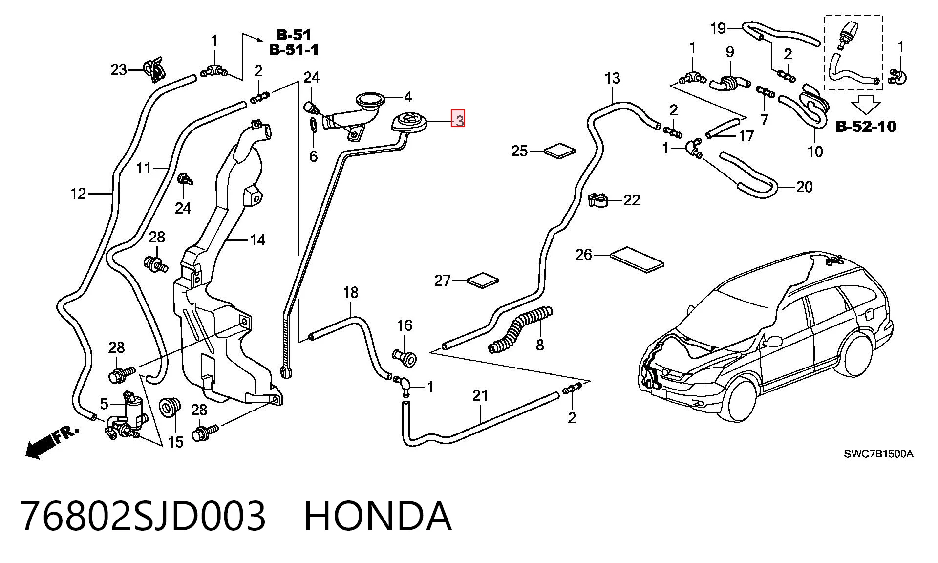 Tampa de tanque de fluido para lavador para Honda Civic VIII FK, FN