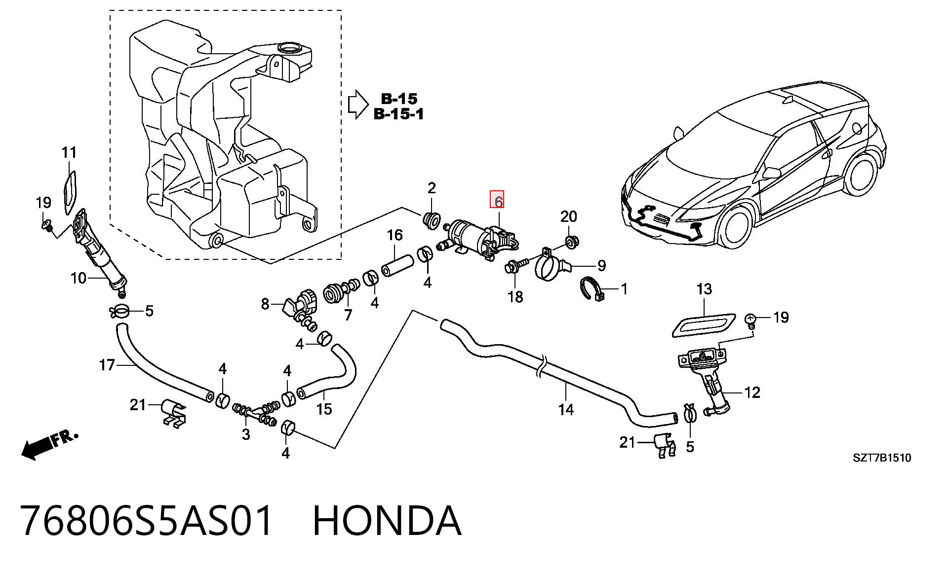 76806S5AS01 Honda Bomba de motor de fluido para lavador de vidro dianteiro
