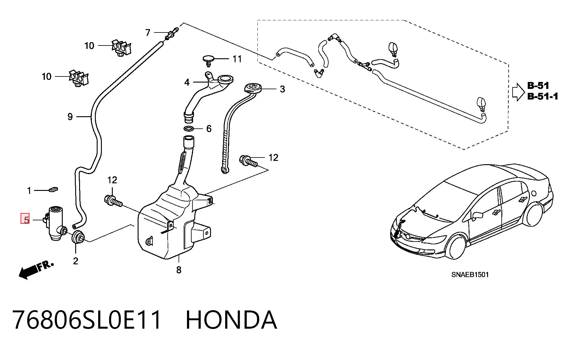 76806SL0E11 Honda Bomba de motor de fluido para lavador de vidro traseiro