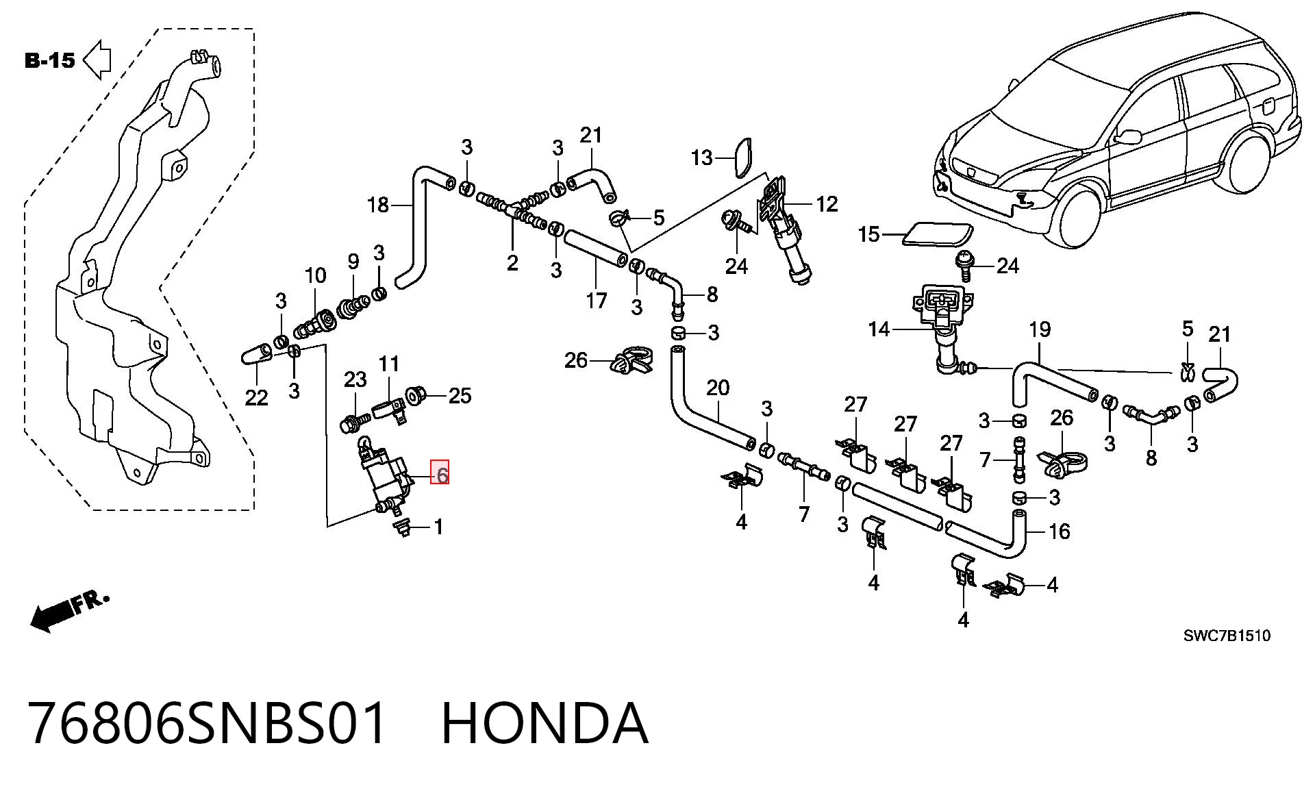 76806SNBS01 Honda Bomba do motor de fluido para lavador das luzes