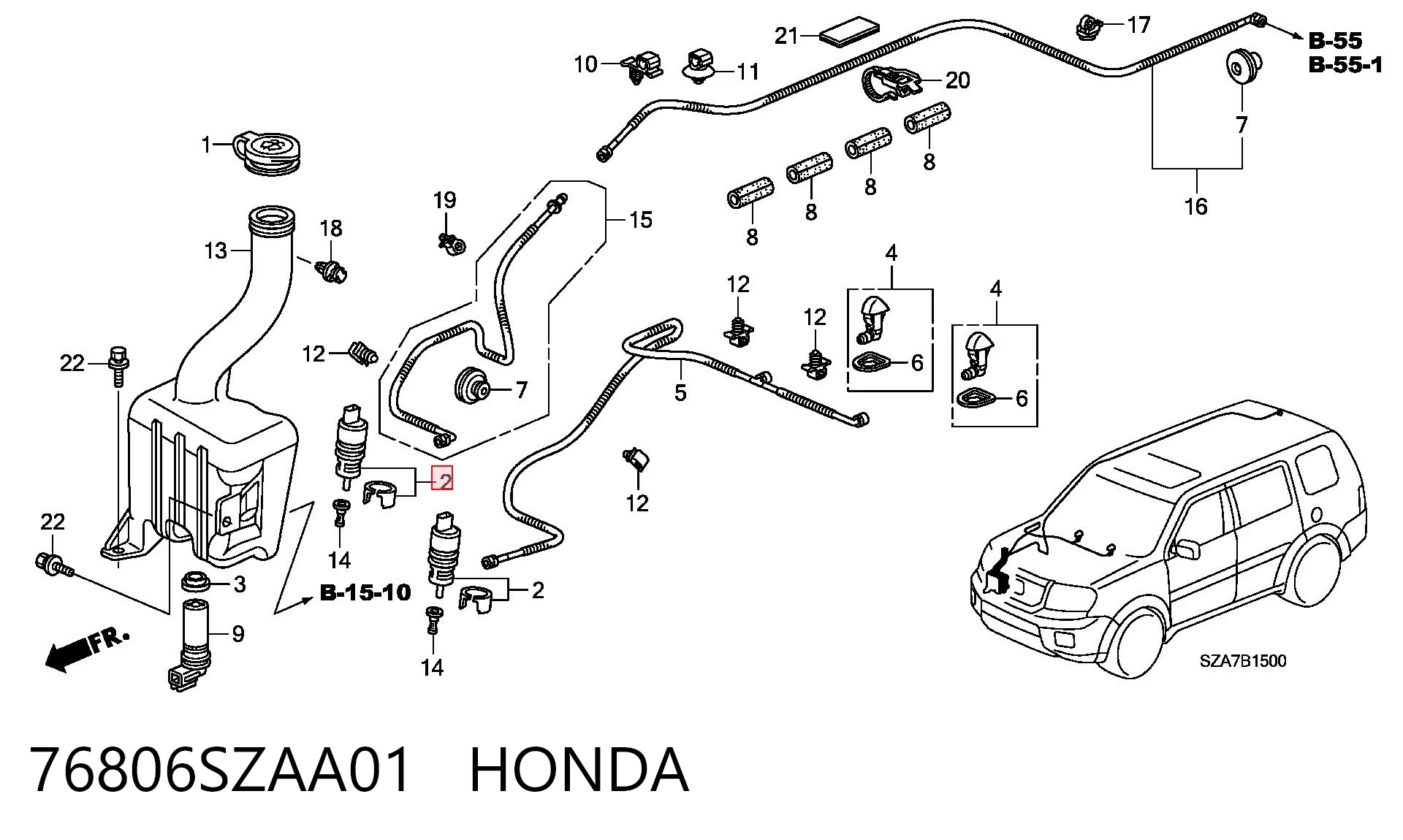 76806SZAA01 Honda Bomba de motor de fluido para lavador de vidro dianteiro/traseiro