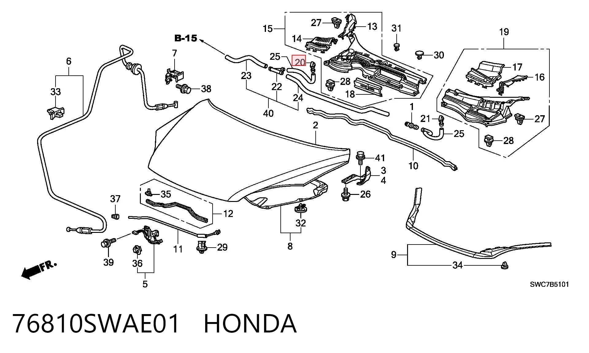 76810SWAE01 Honda Injetor de fluido para lavador de pára-brisas