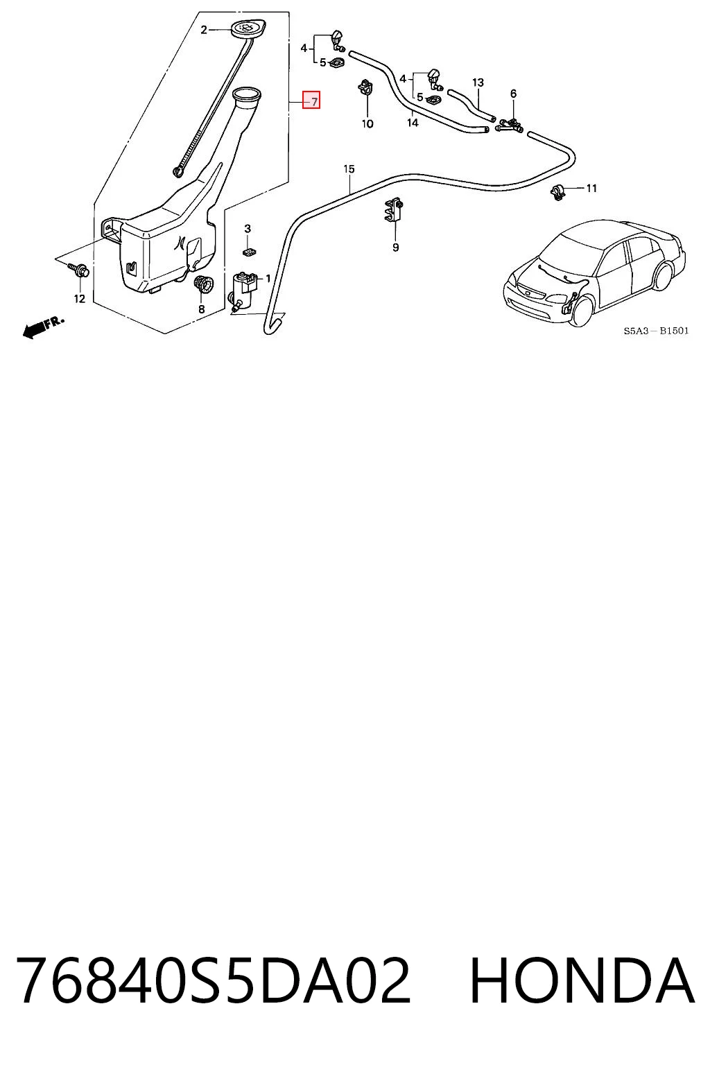 Tanque de fluido para lavador de vidro para Honda Civic EU, EP, EV