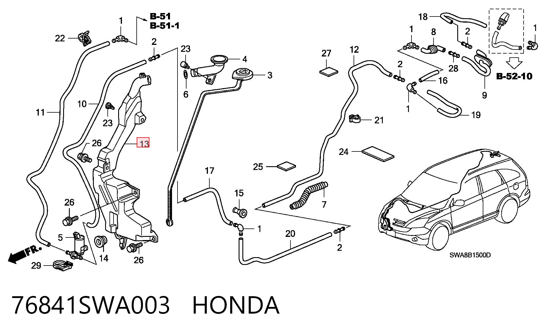 Tanque de fluido para lavador de vidro para Honda CR-V III RE