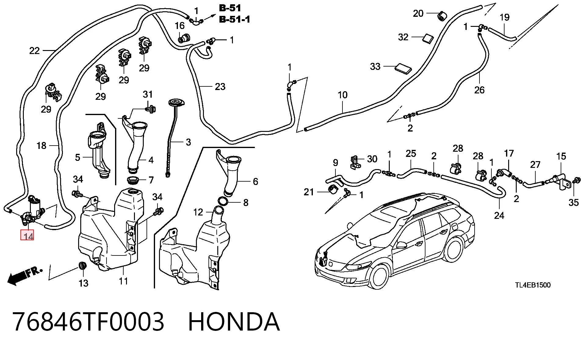 76846TF0003 Honda Bomba de motor de fluido para lavador de vidro dianteiro/traseiro