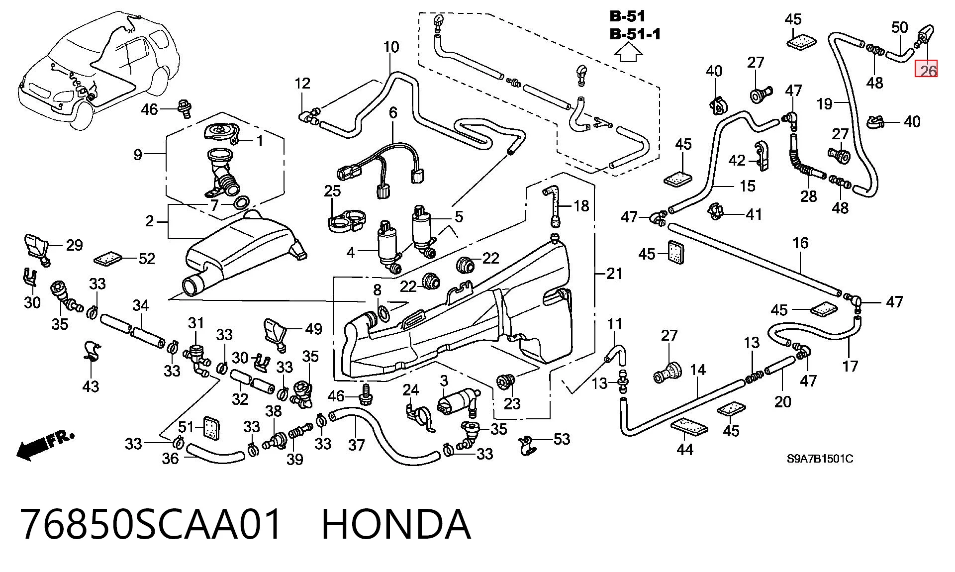 76850SCAA01 Honda Injetor de fluido para lavador de vidro traseiro